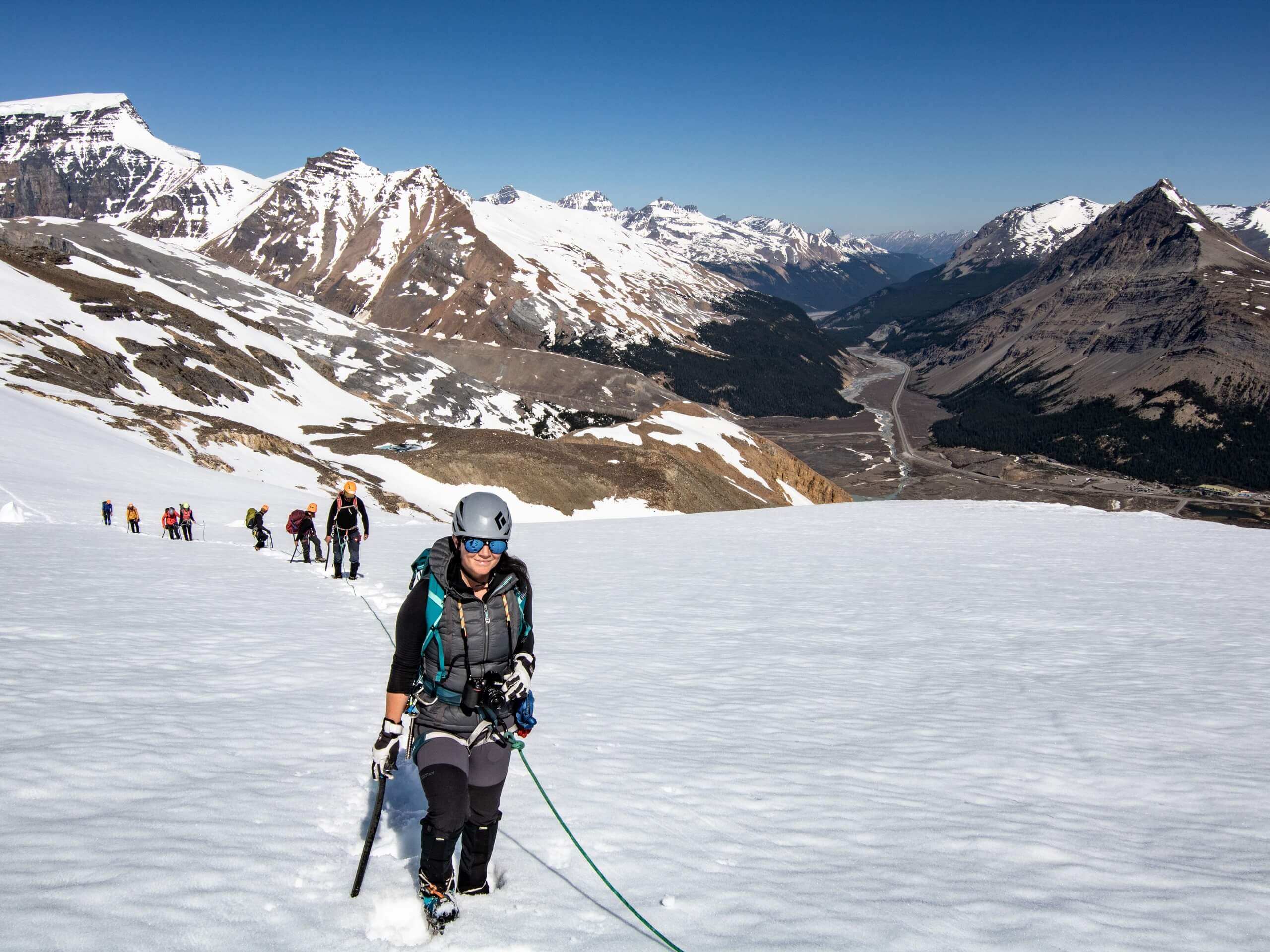 Group of ladies ascending towards the Wapta Icefield