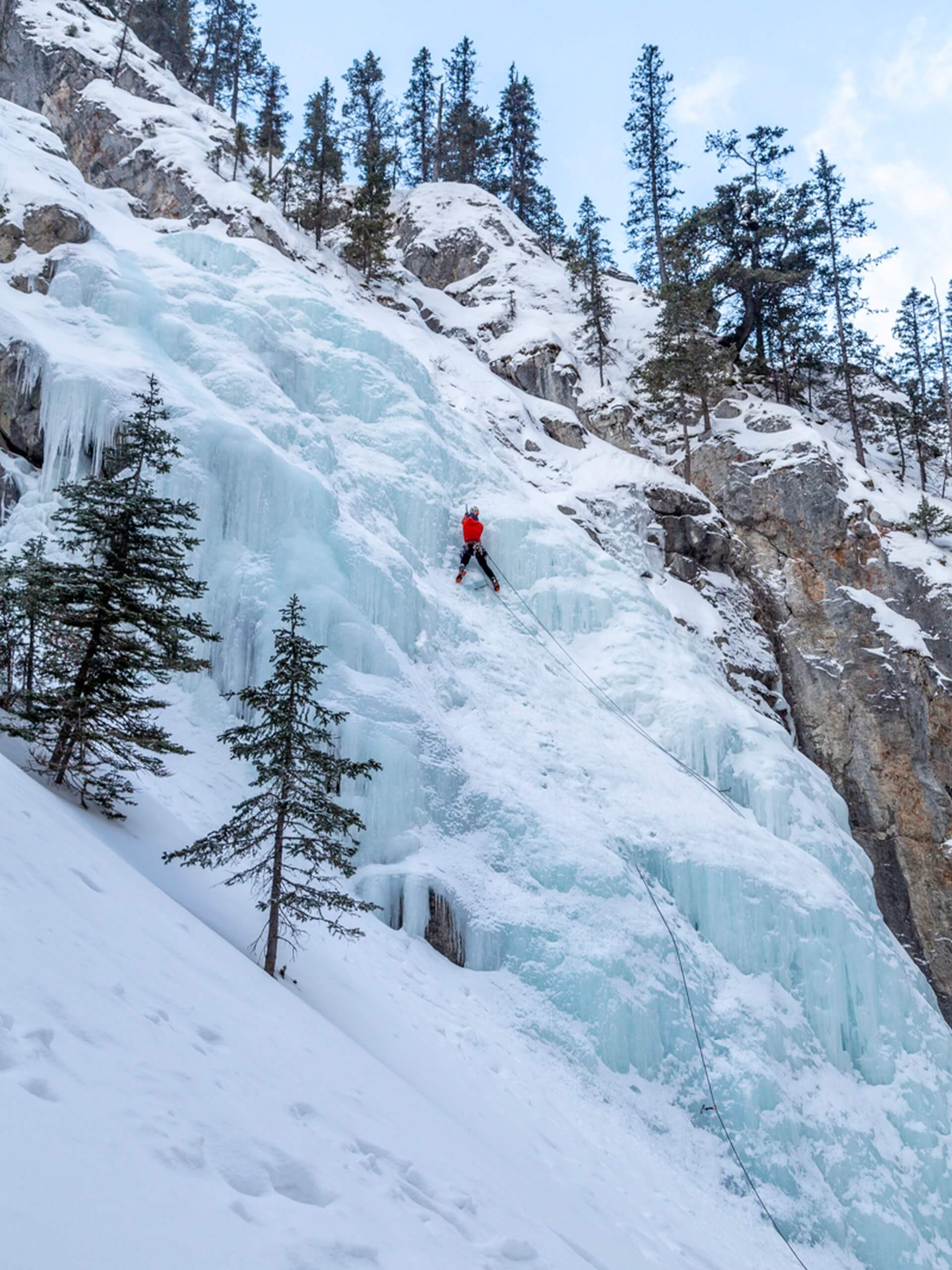 Ice climbing in one of the canyons near Banff