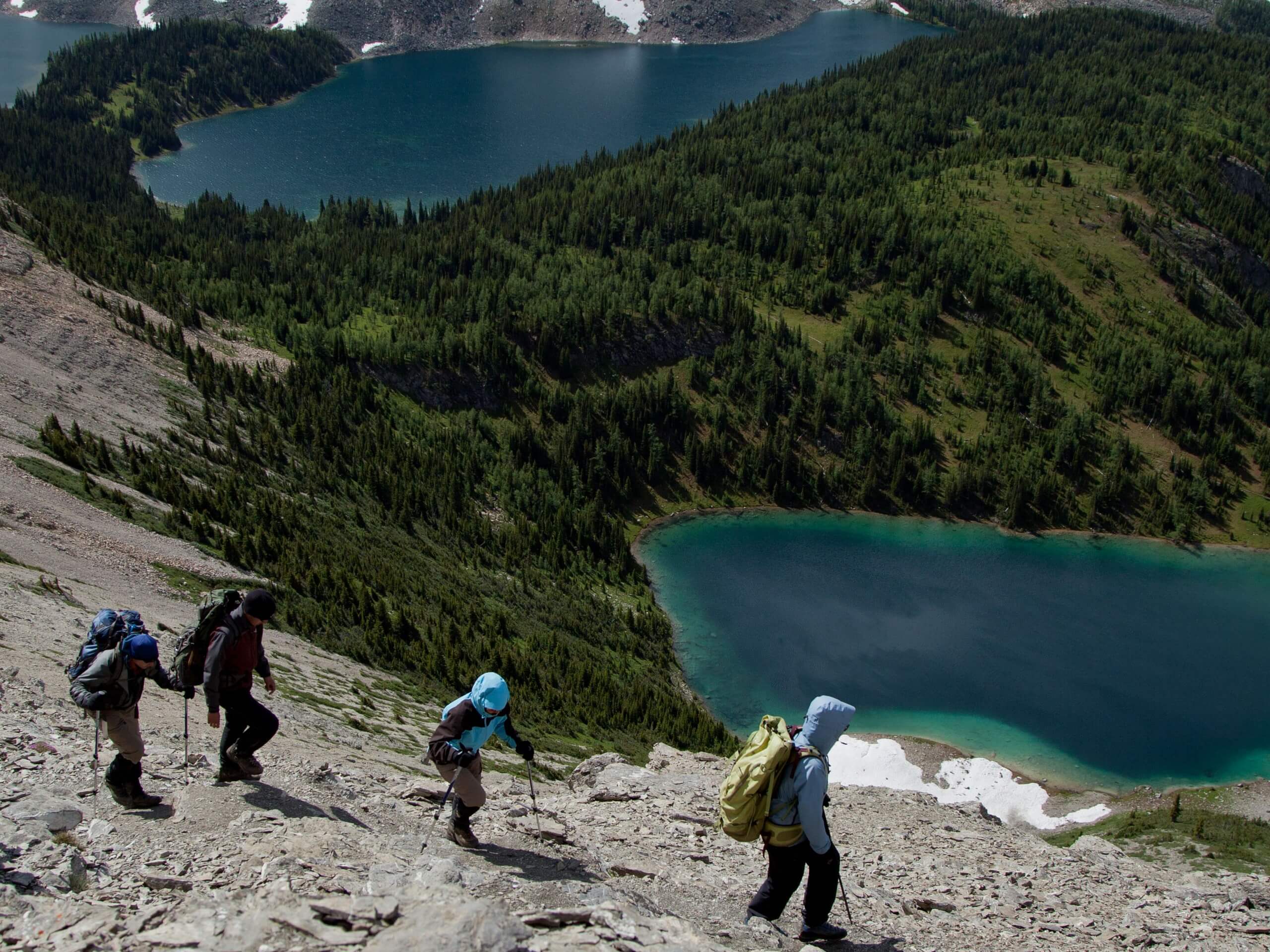 Banff Highline, group descending near Assiniboine Greenberg