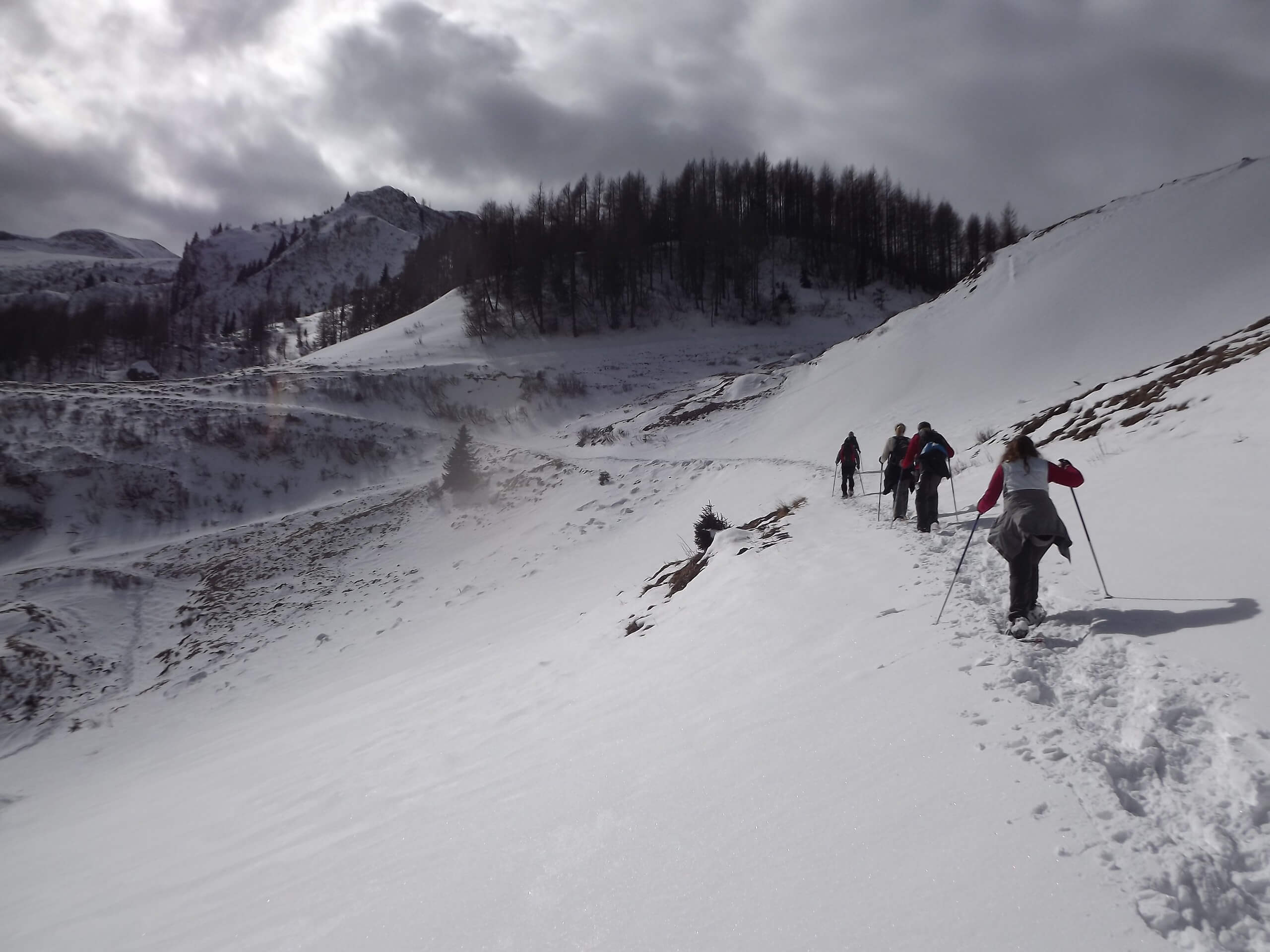 Hiking in the Italian Dolomites during the winter