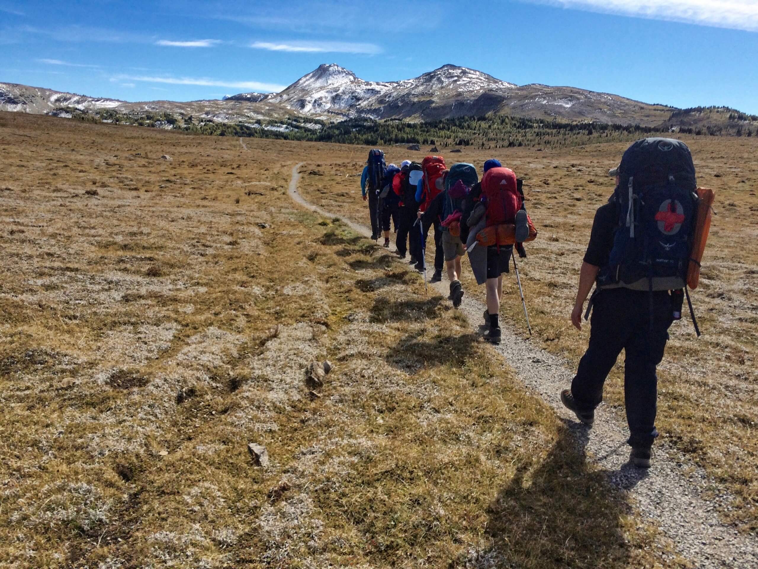 Group of backpackers trekking in Banff NP