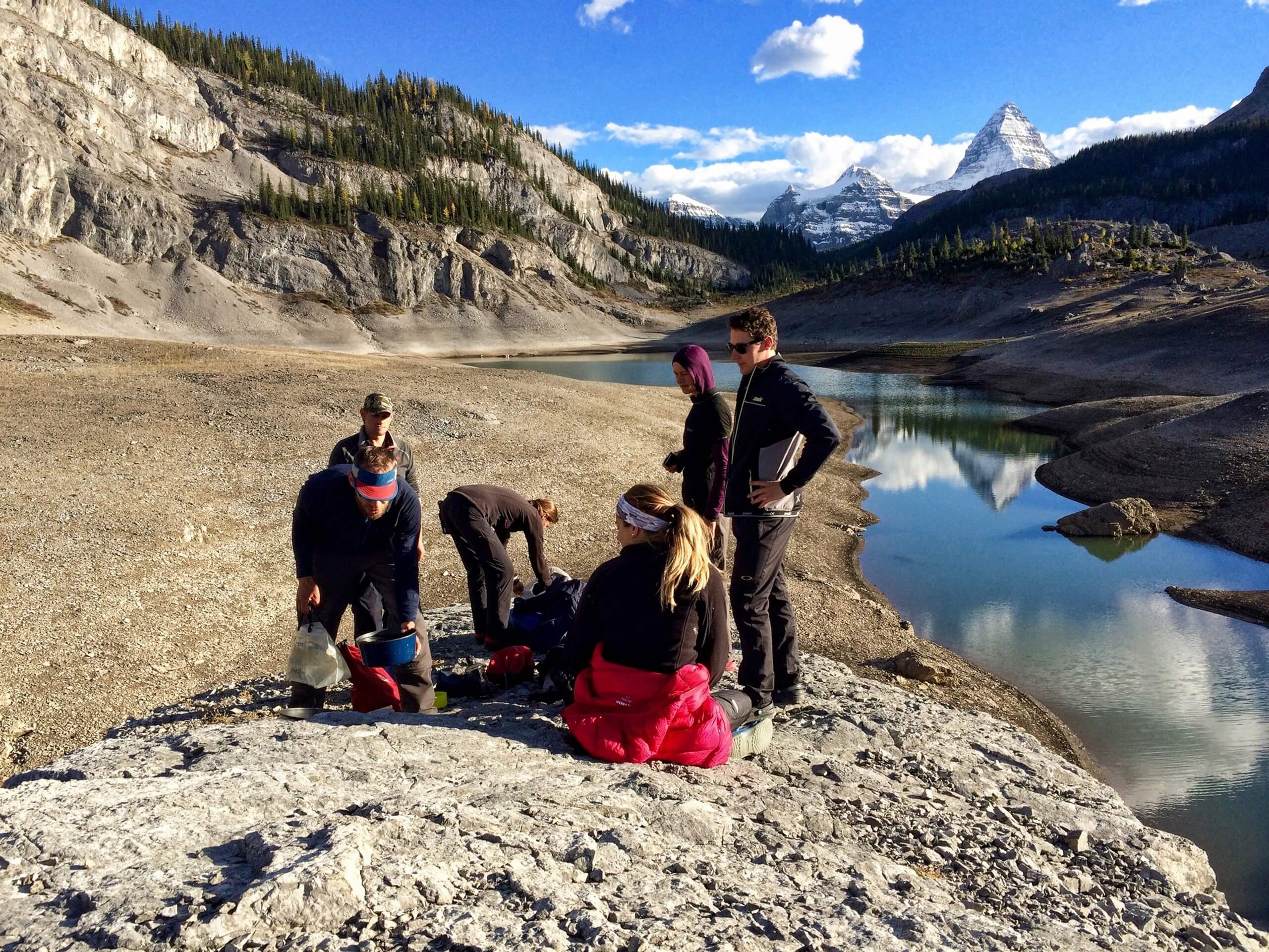 Group of hikers resting in Banff National Park