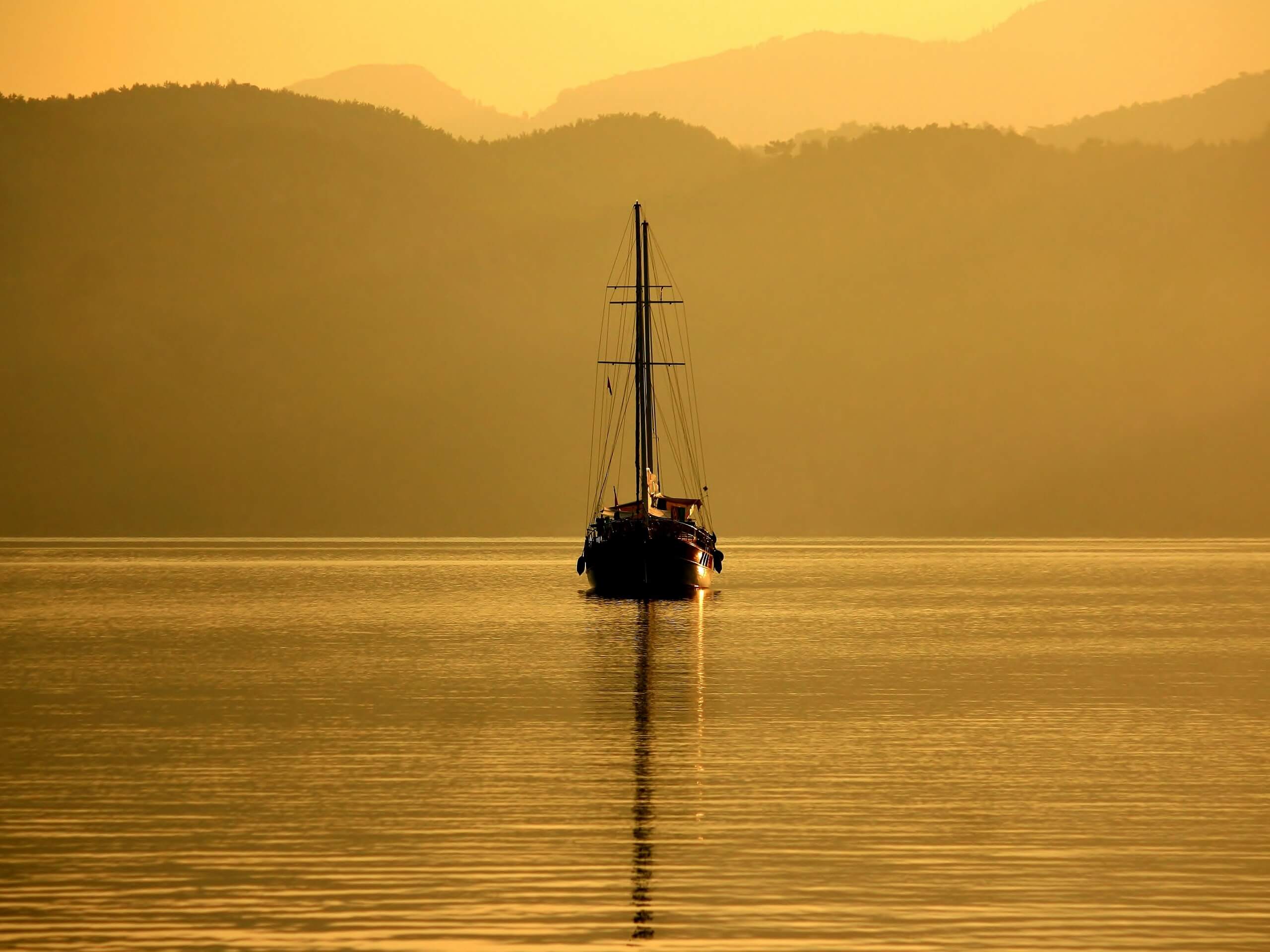 Gullet during the sunset in Turkey