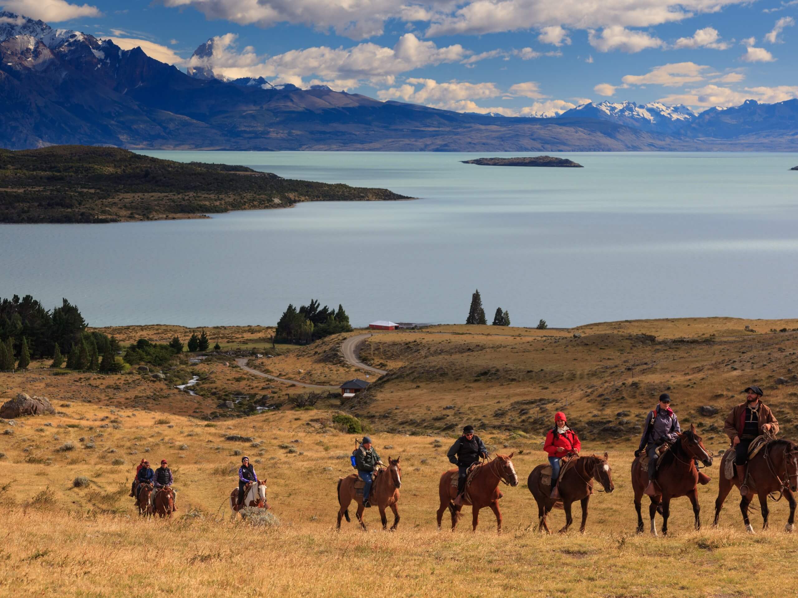 Group horseback riding in Patagonia