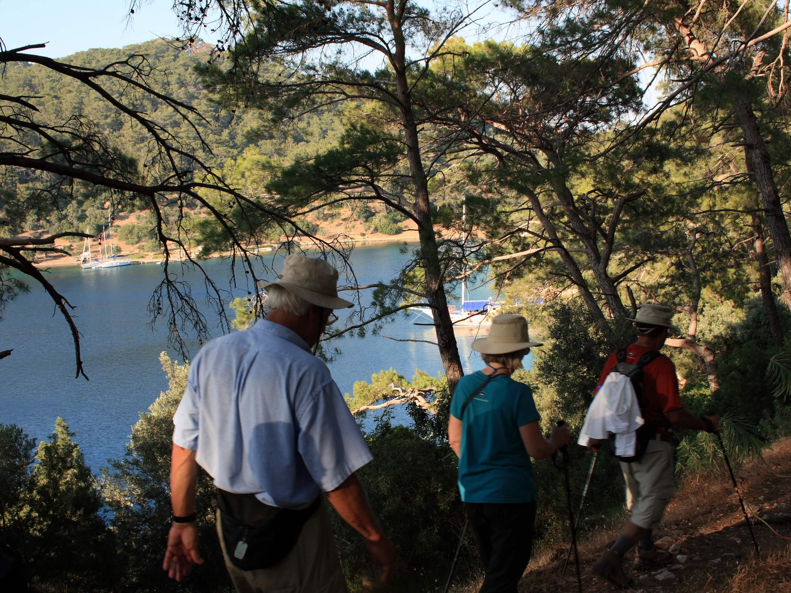 Walking in the shade along the shoreline in Turkey