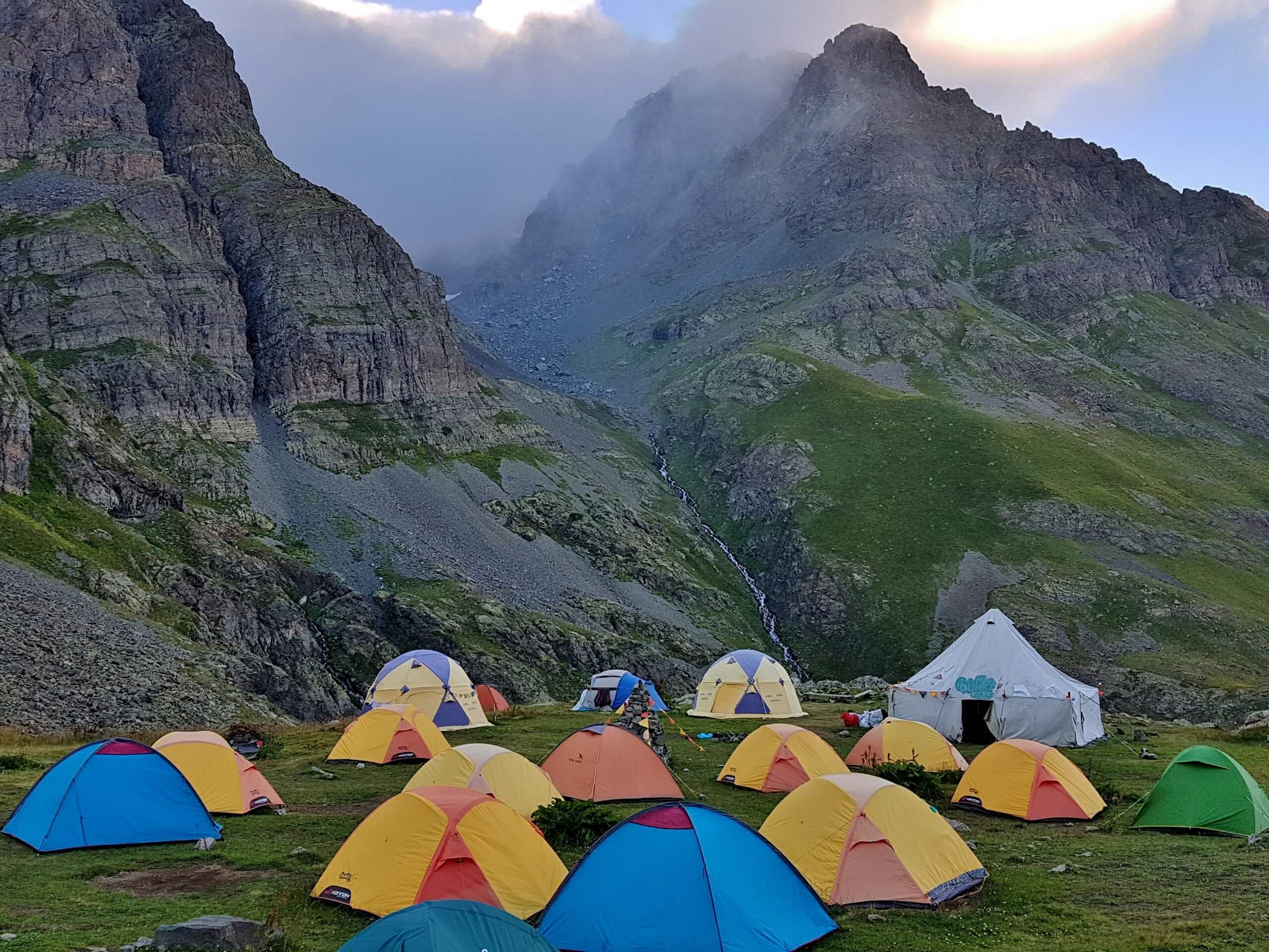 Tent village along the stunning mountains in Pontic Alps