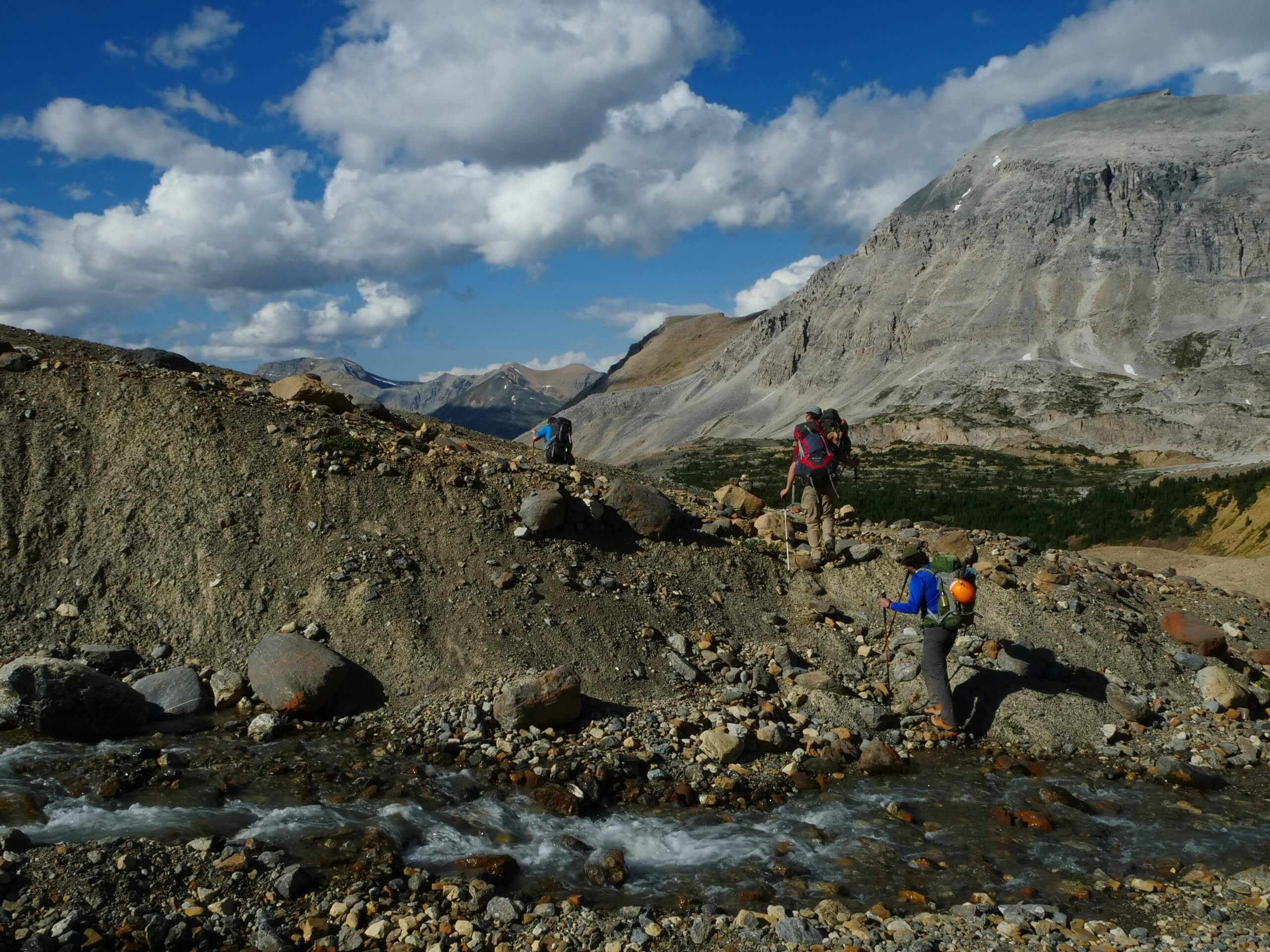 Hikers walking towards the Wapta Icefield