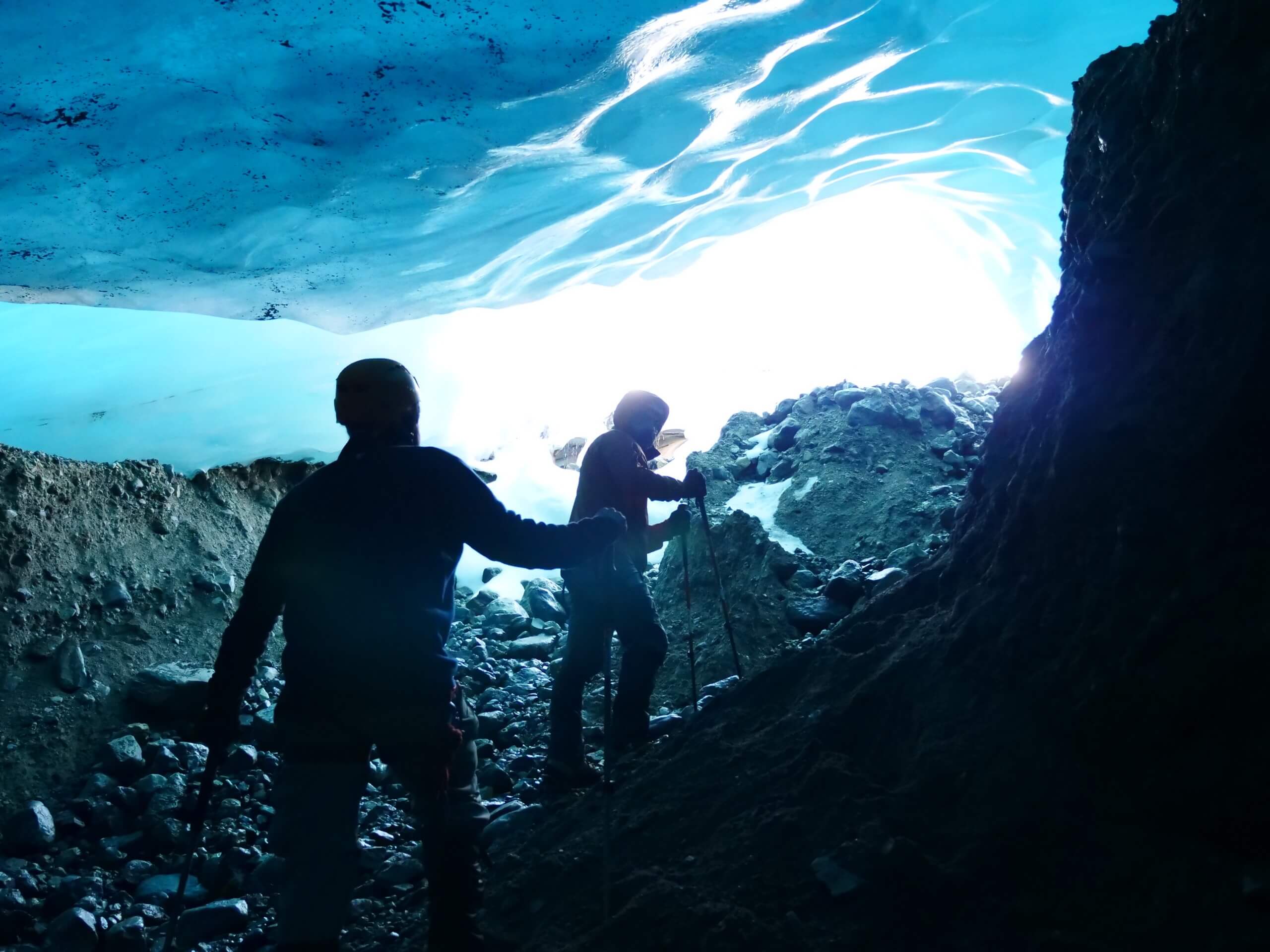 Checking out the ice cave near the Onion