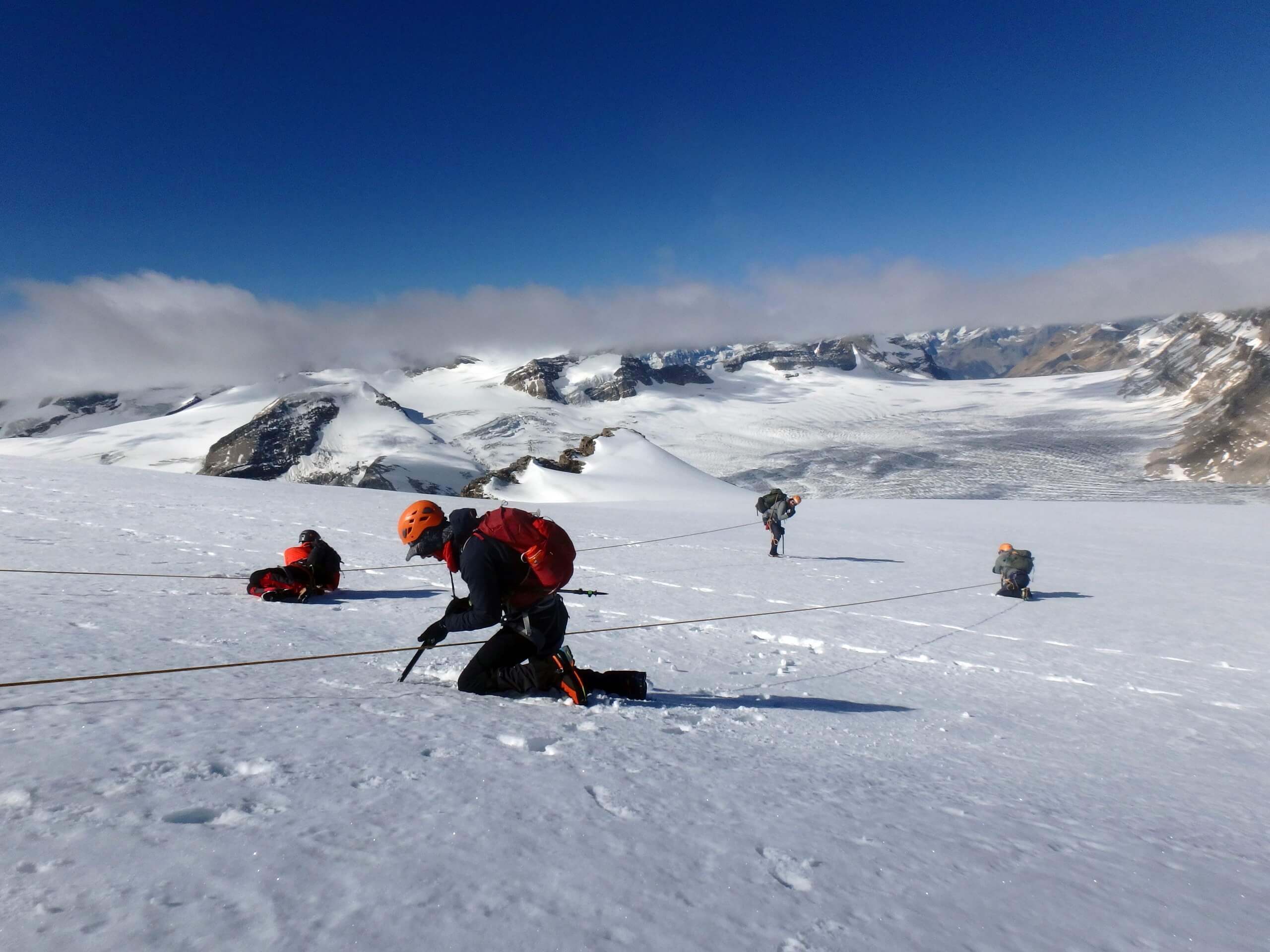 crevasse rescue practice on Wapta Icefield