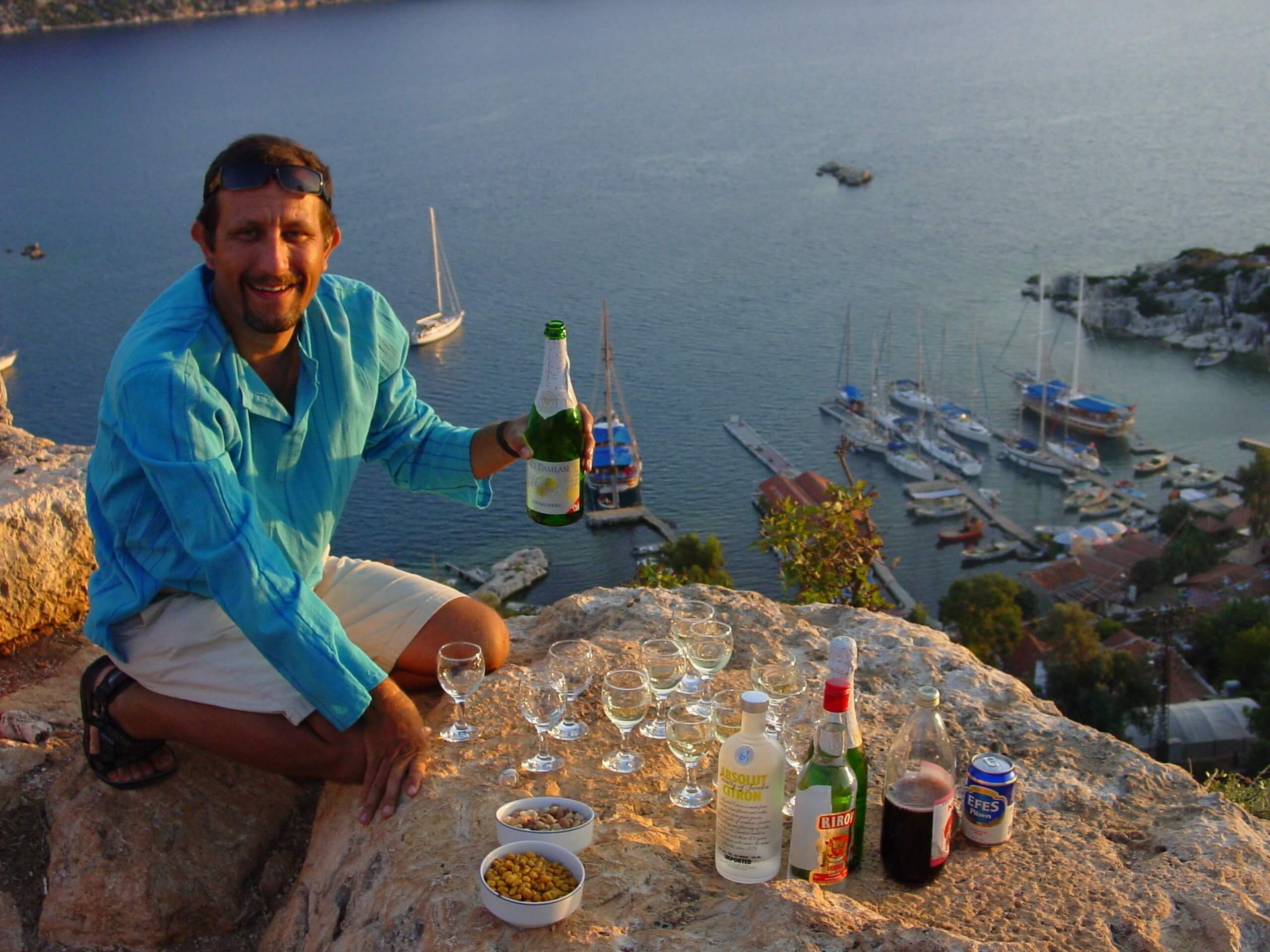 Drinks with a beautiful bay view in the background