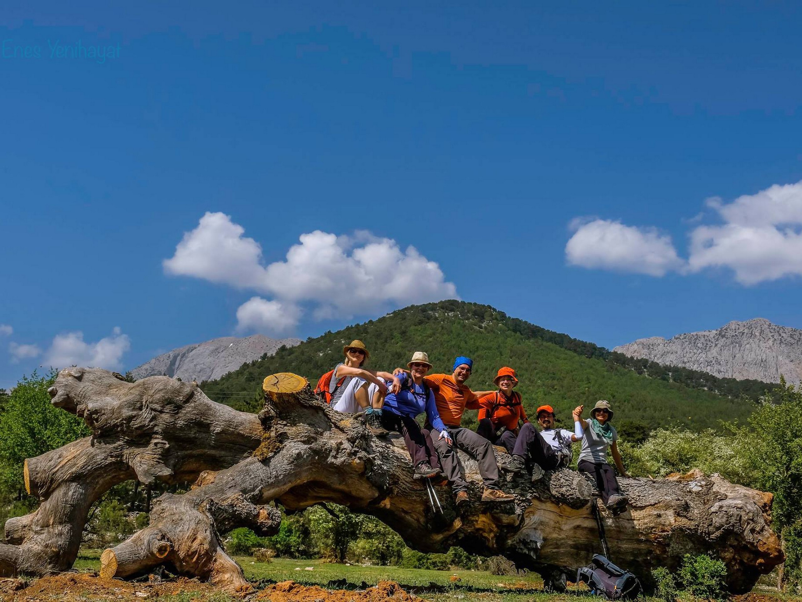 Group of hikers resting while trekking in Turkey