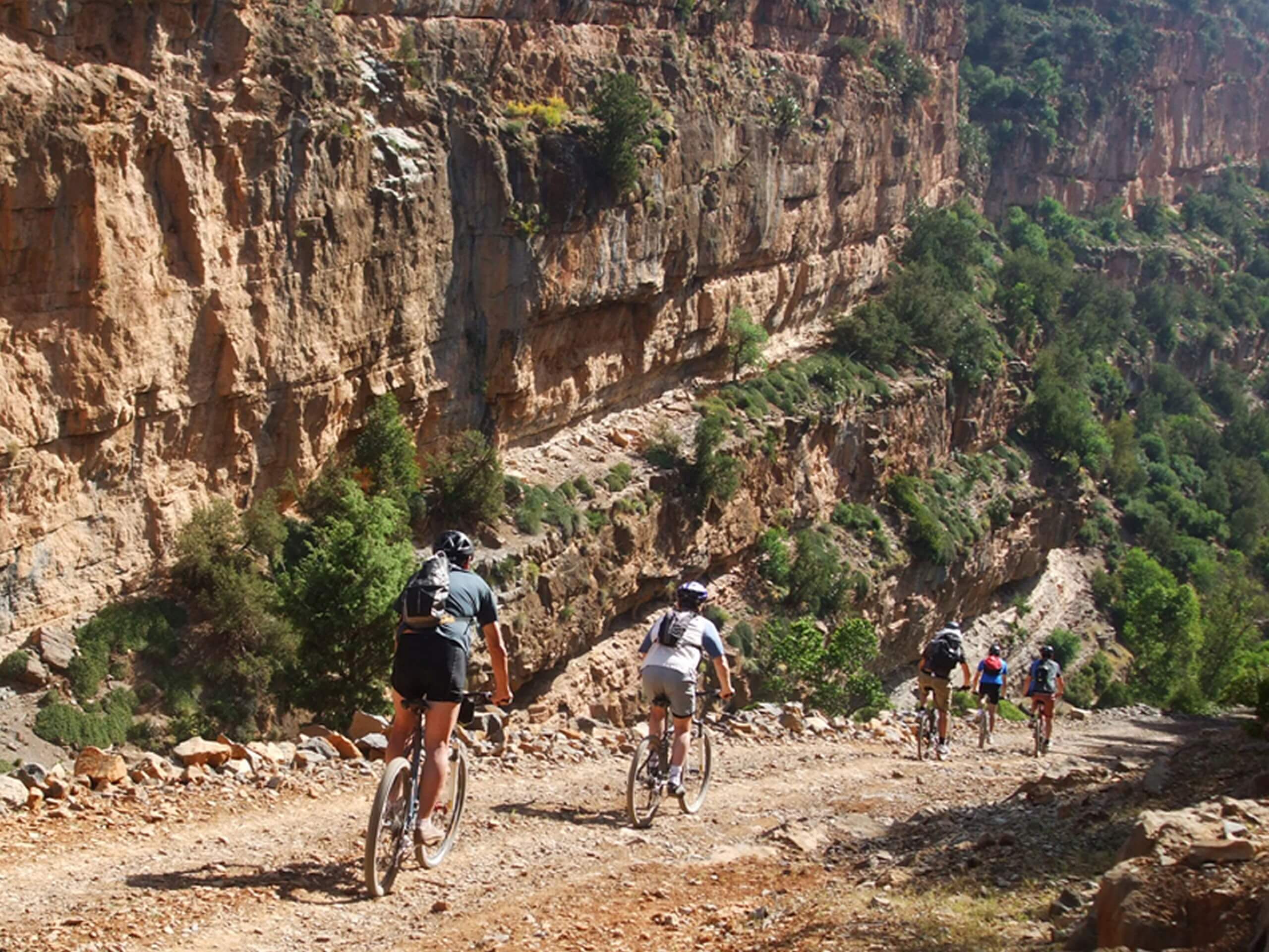 Mountain biking on a gravel path in Morocco