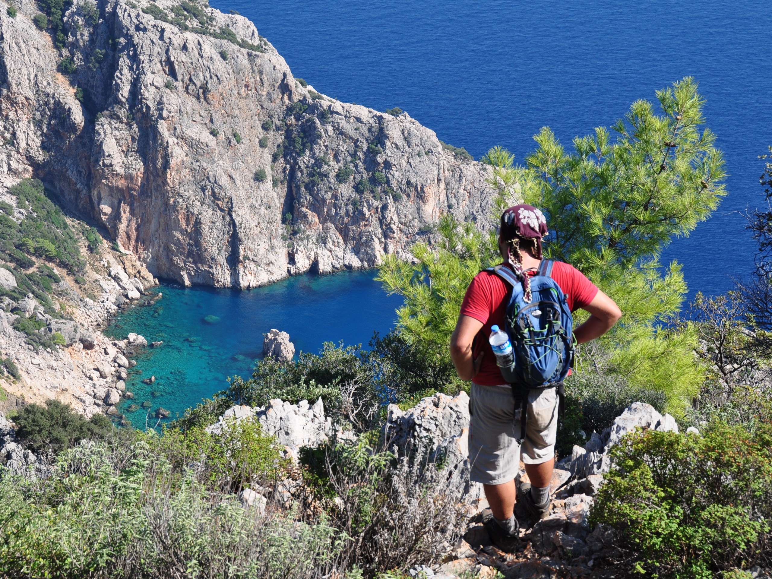 Looking at the small beautiful cove while trekking the Lycian Way