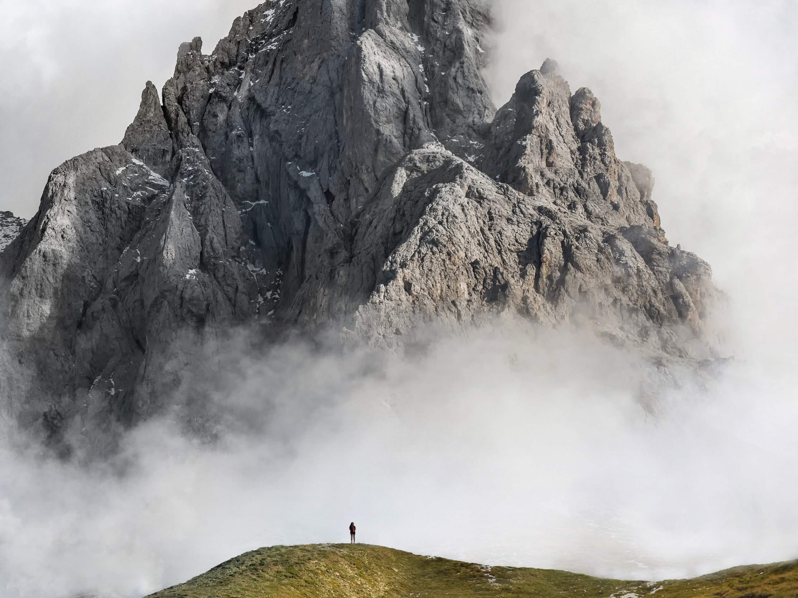 Clouds covering the mountain in Dolomites