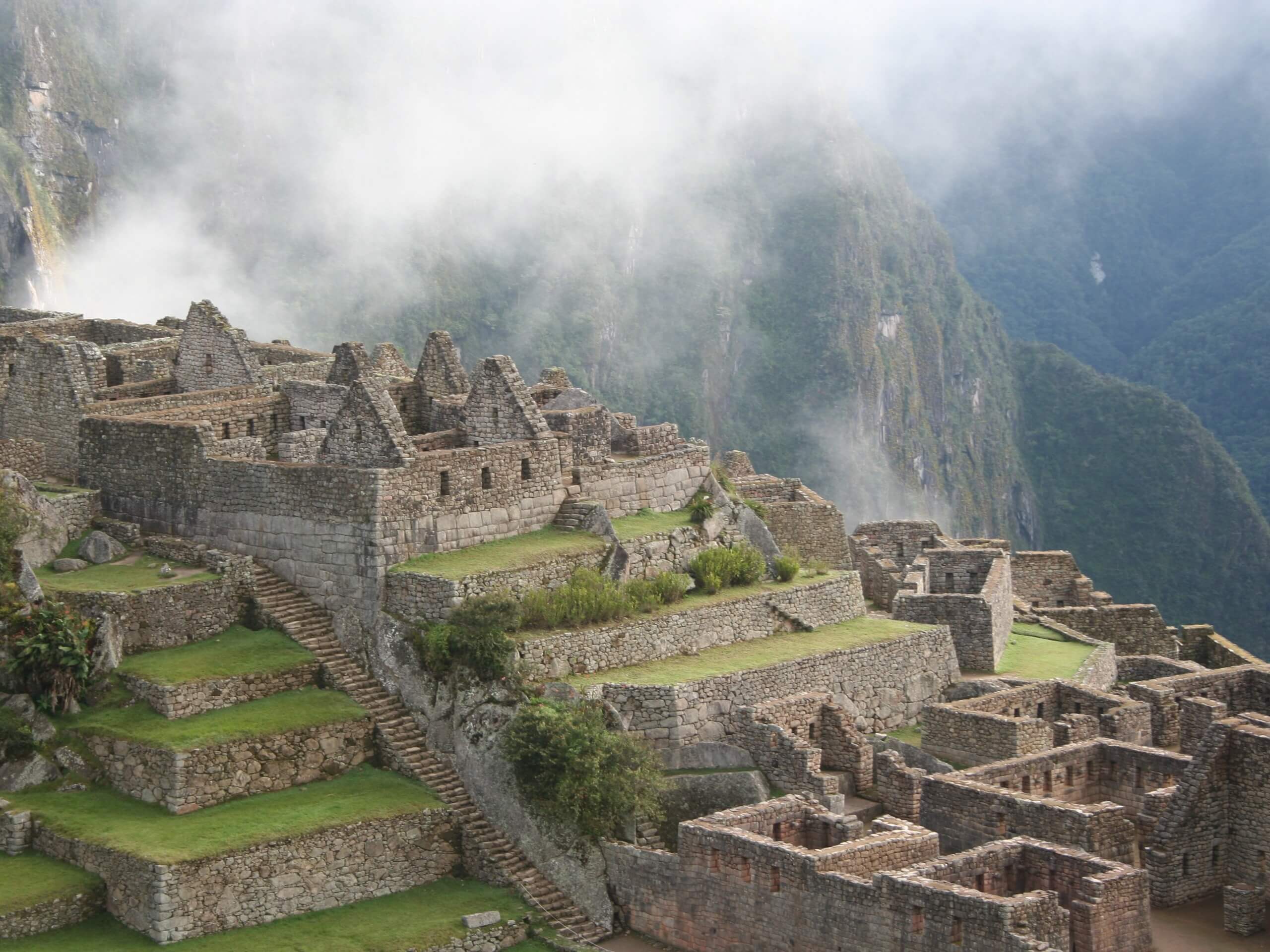 Clouds covering the Inca ruins in Machu Picchu