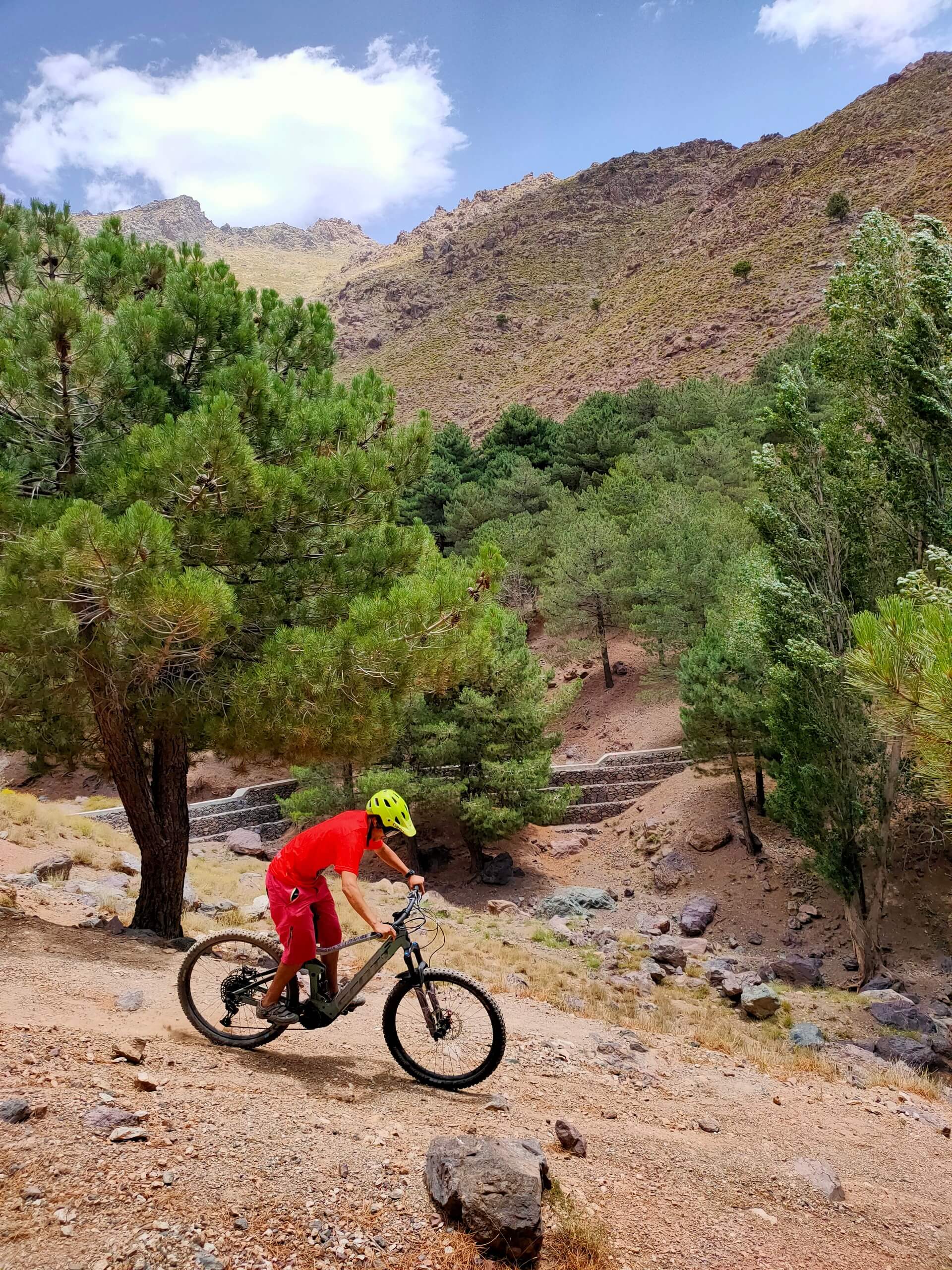 Mountain biker riding down the gravel path