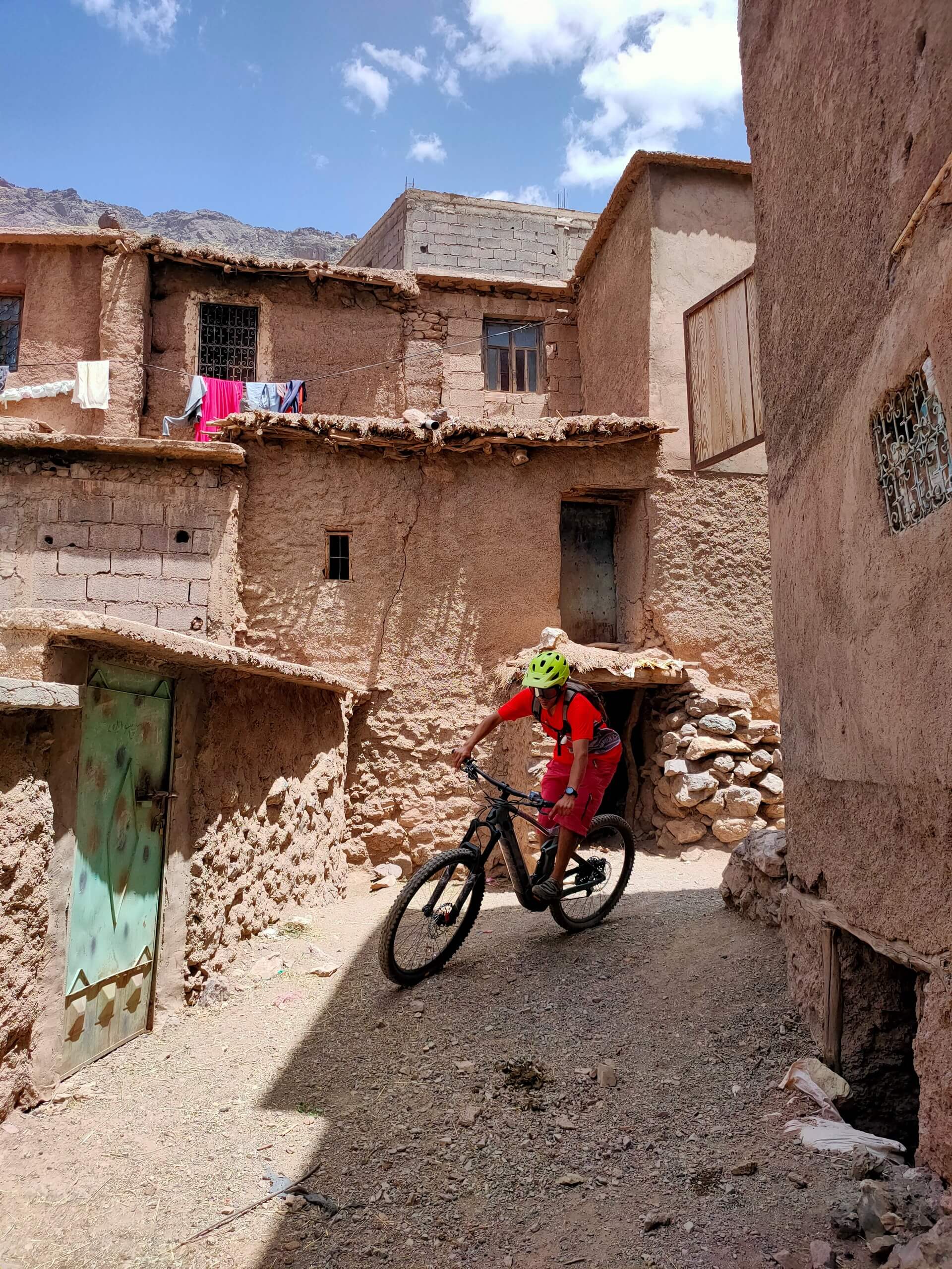 Riding down the path in the small village of Morocco