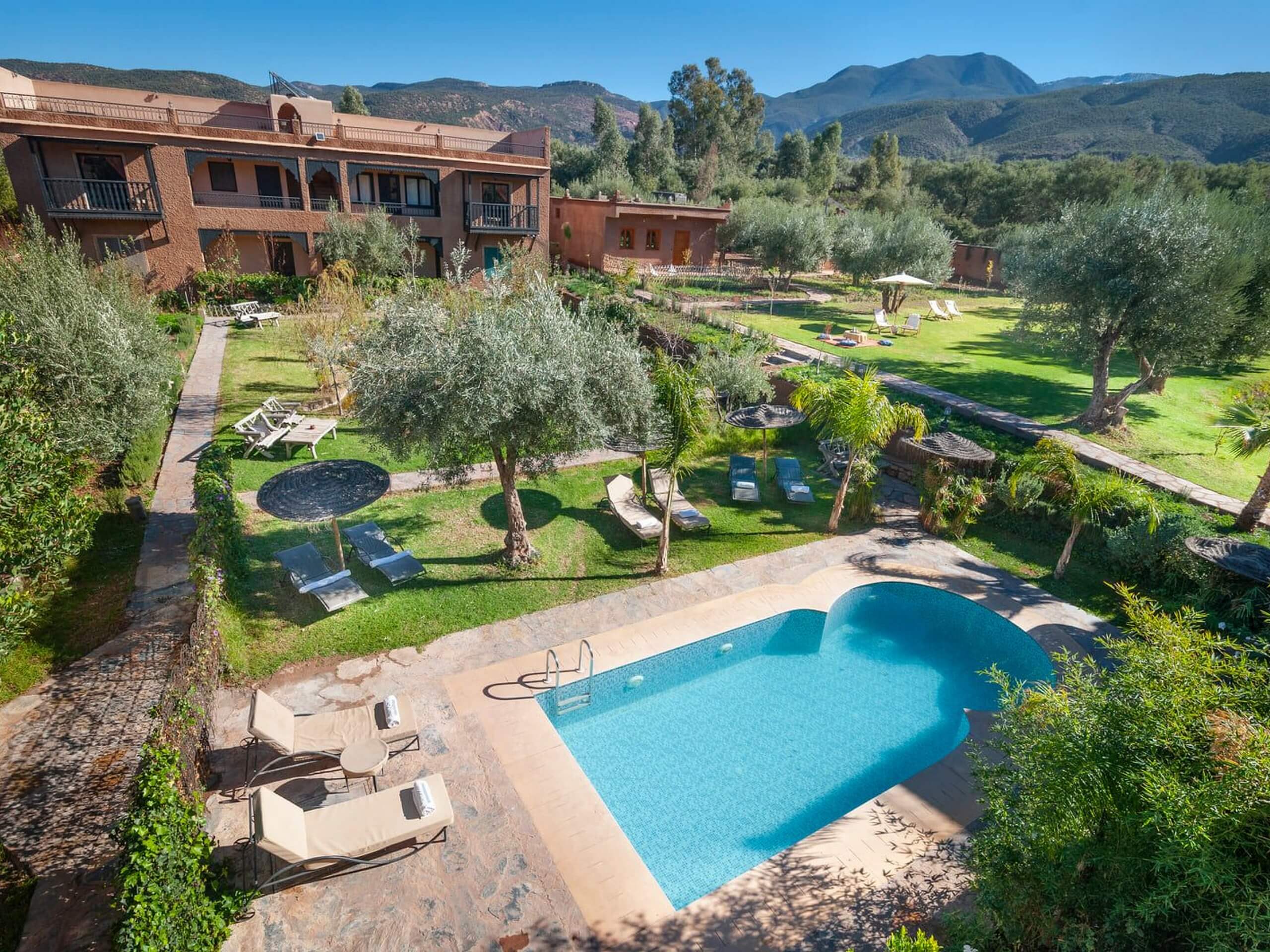 Swimming pool near luxurious hotel in Morocco