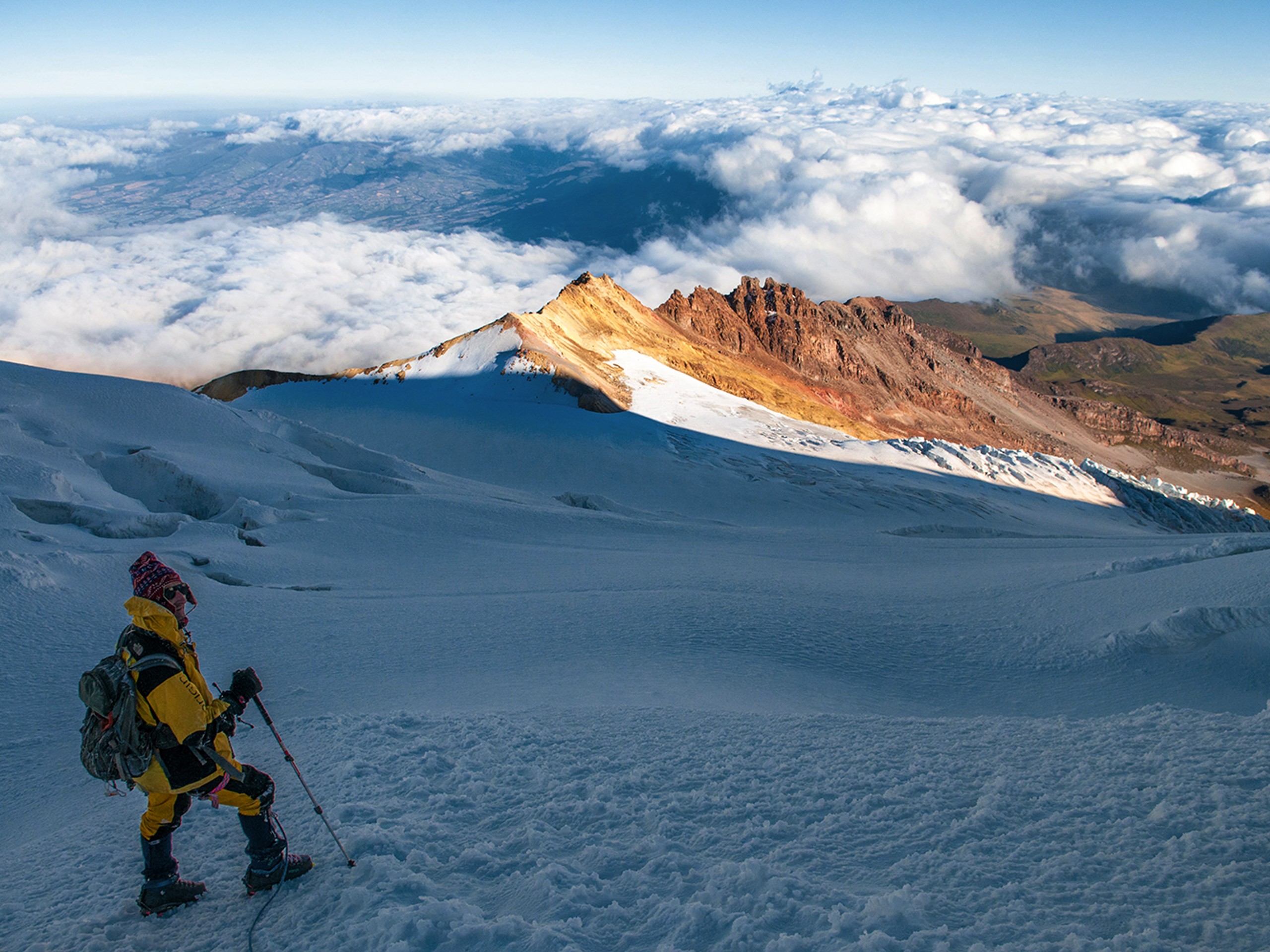 Climber descending from one of the Ecuador's tallest peaks