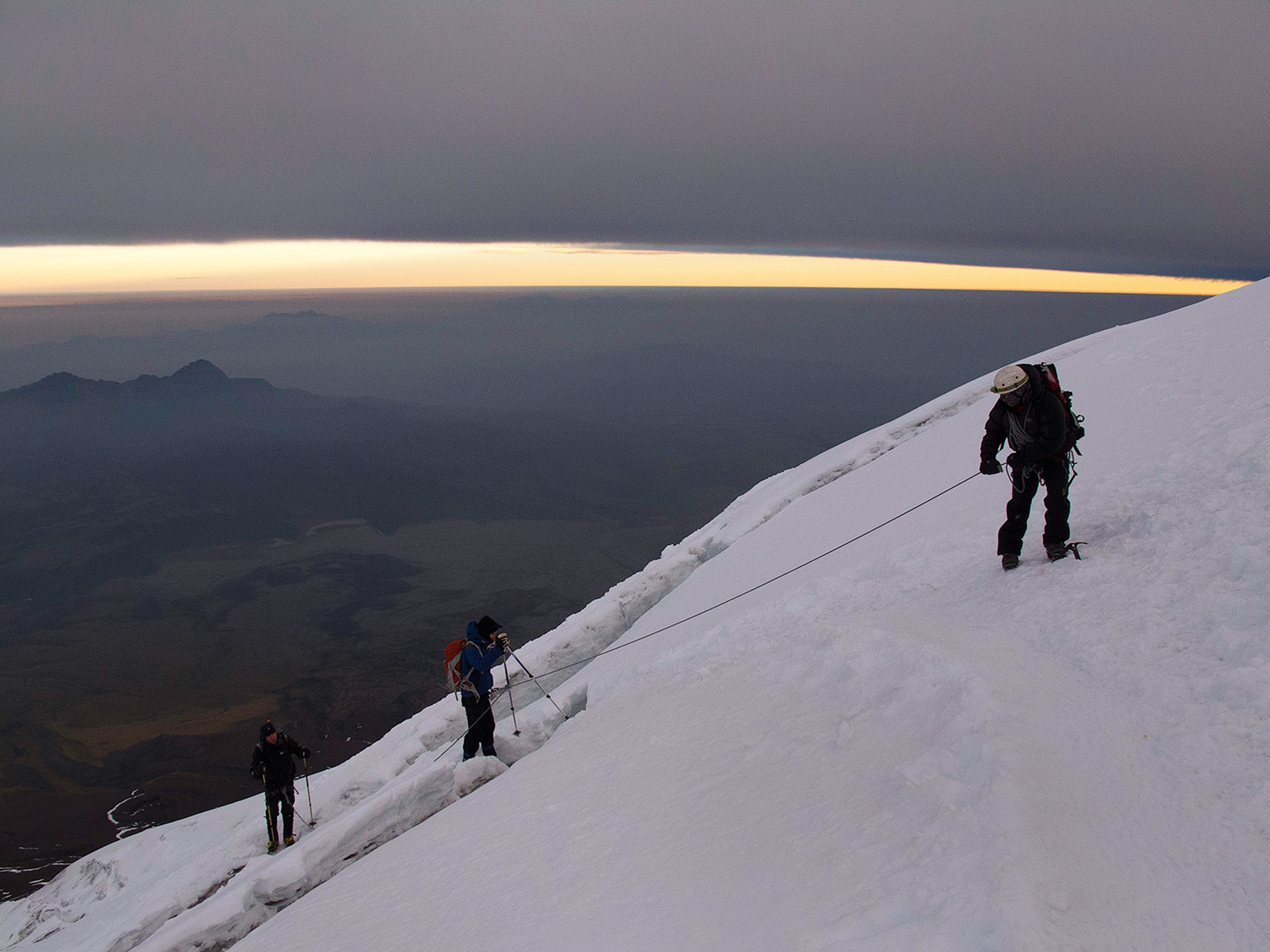 Group of climbers ascending one of the peaks in Ecuador