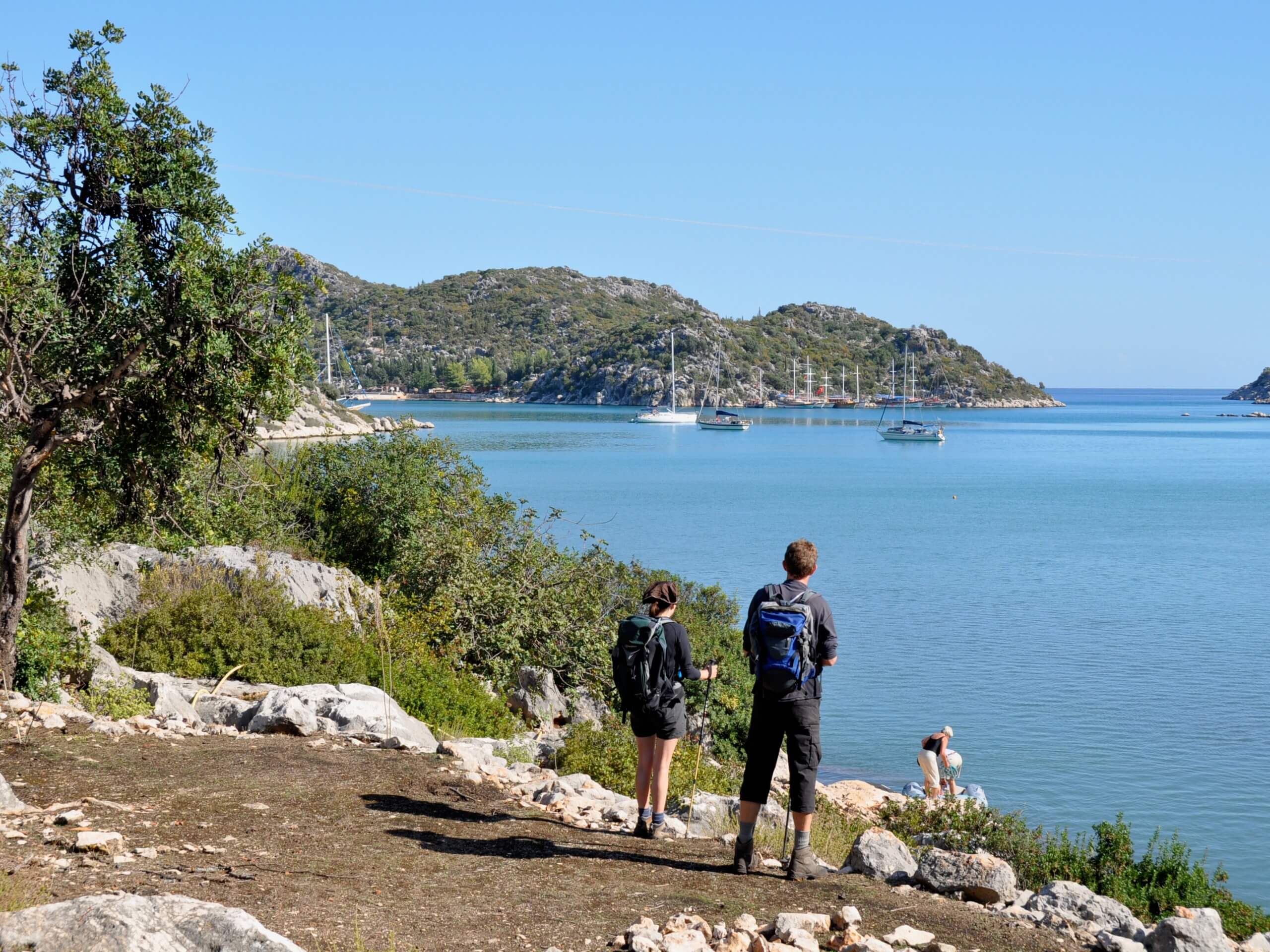 Couple hiking the Lycian Way along the Turkish Coast