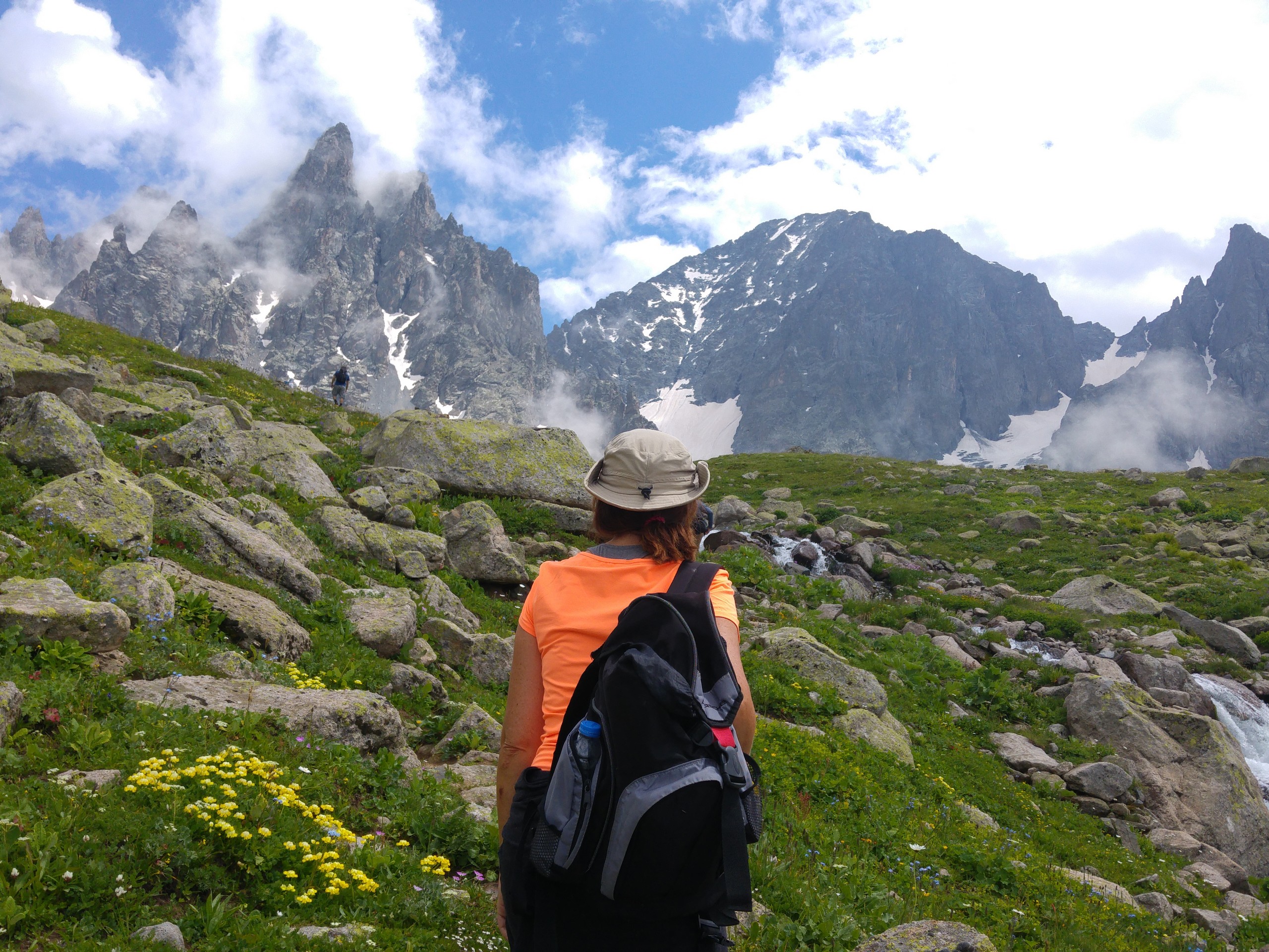 Hiker looking at stunning Kackar Mountains