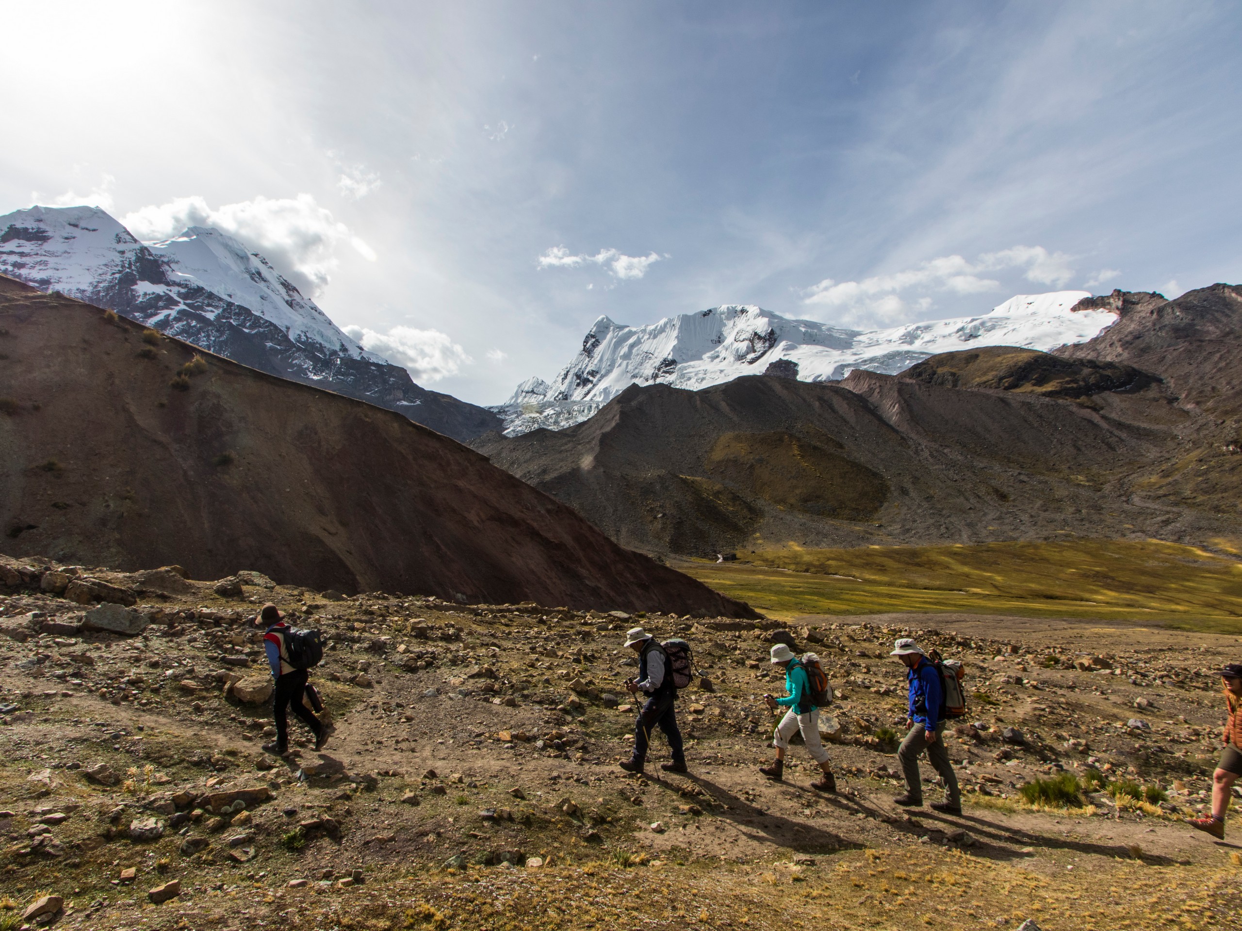 Guided group hiking in the Ausangate Mountains