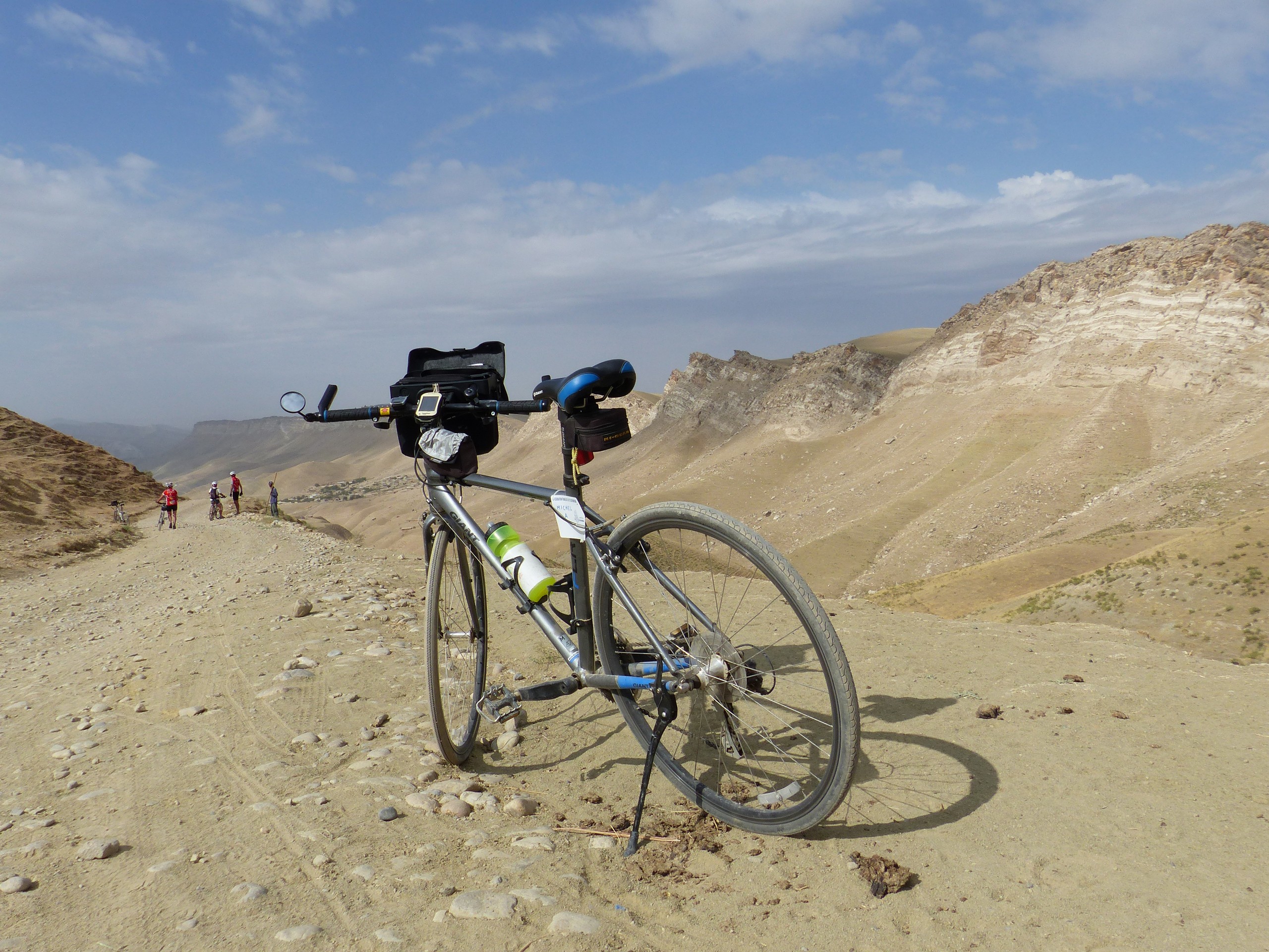 Bike parked on a gravel road in Uzbekistan