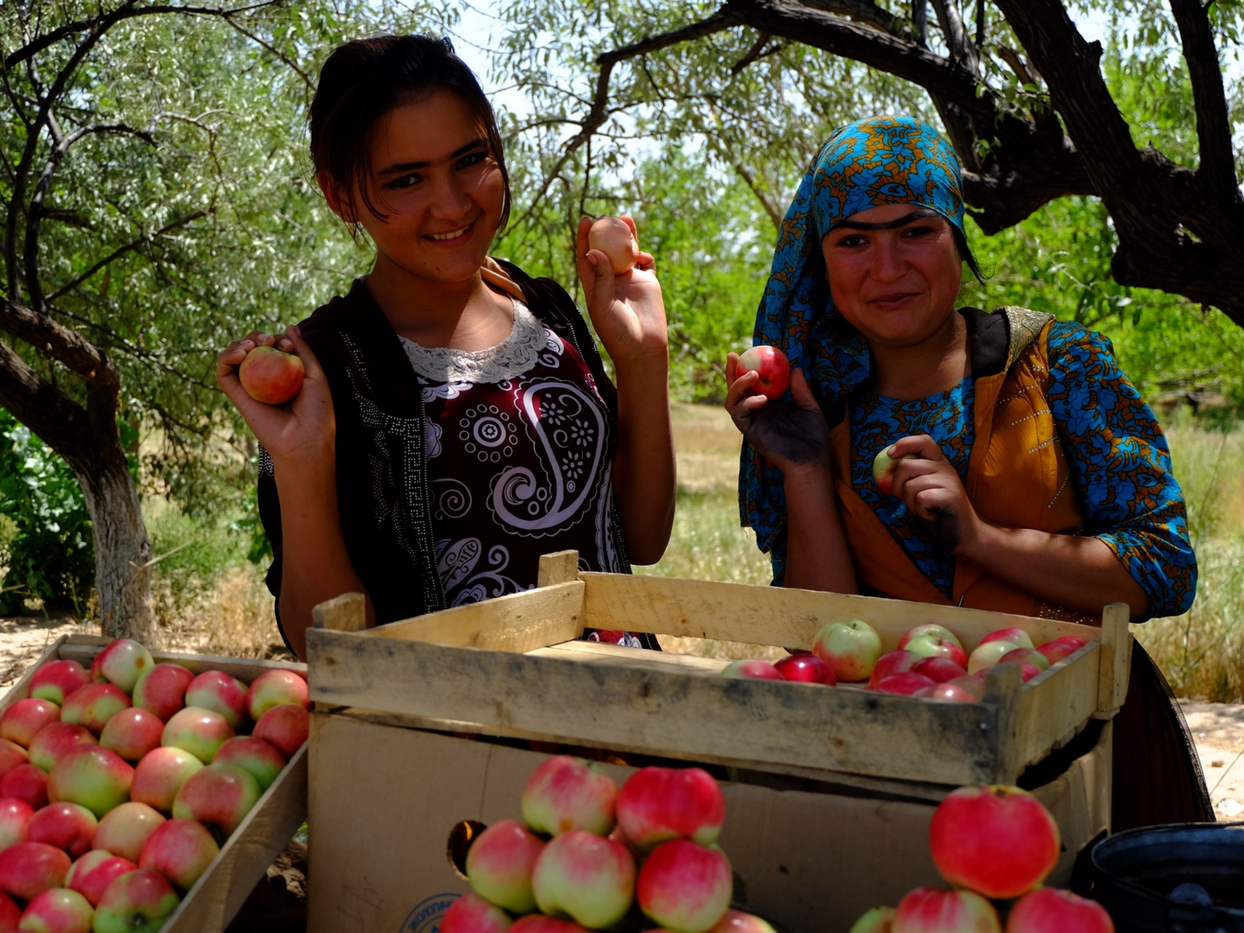 Uzbek girls selling the local produce
