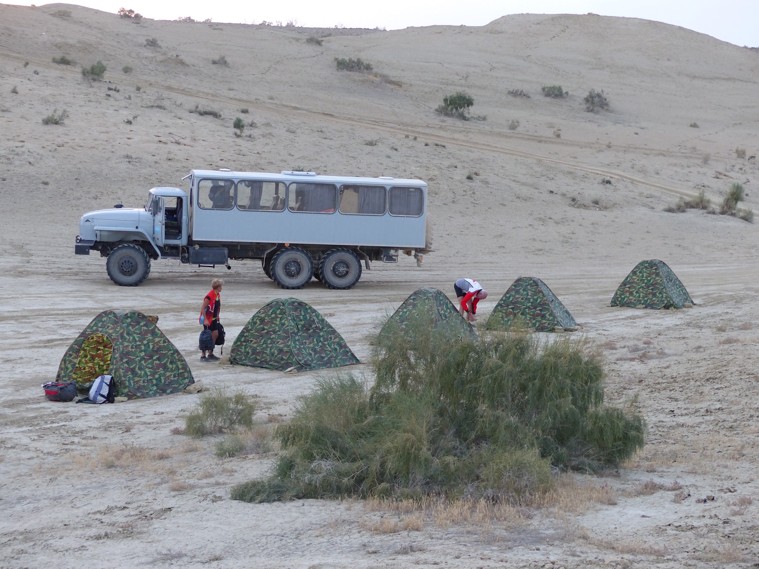 Camping along the road in Uzbekistan