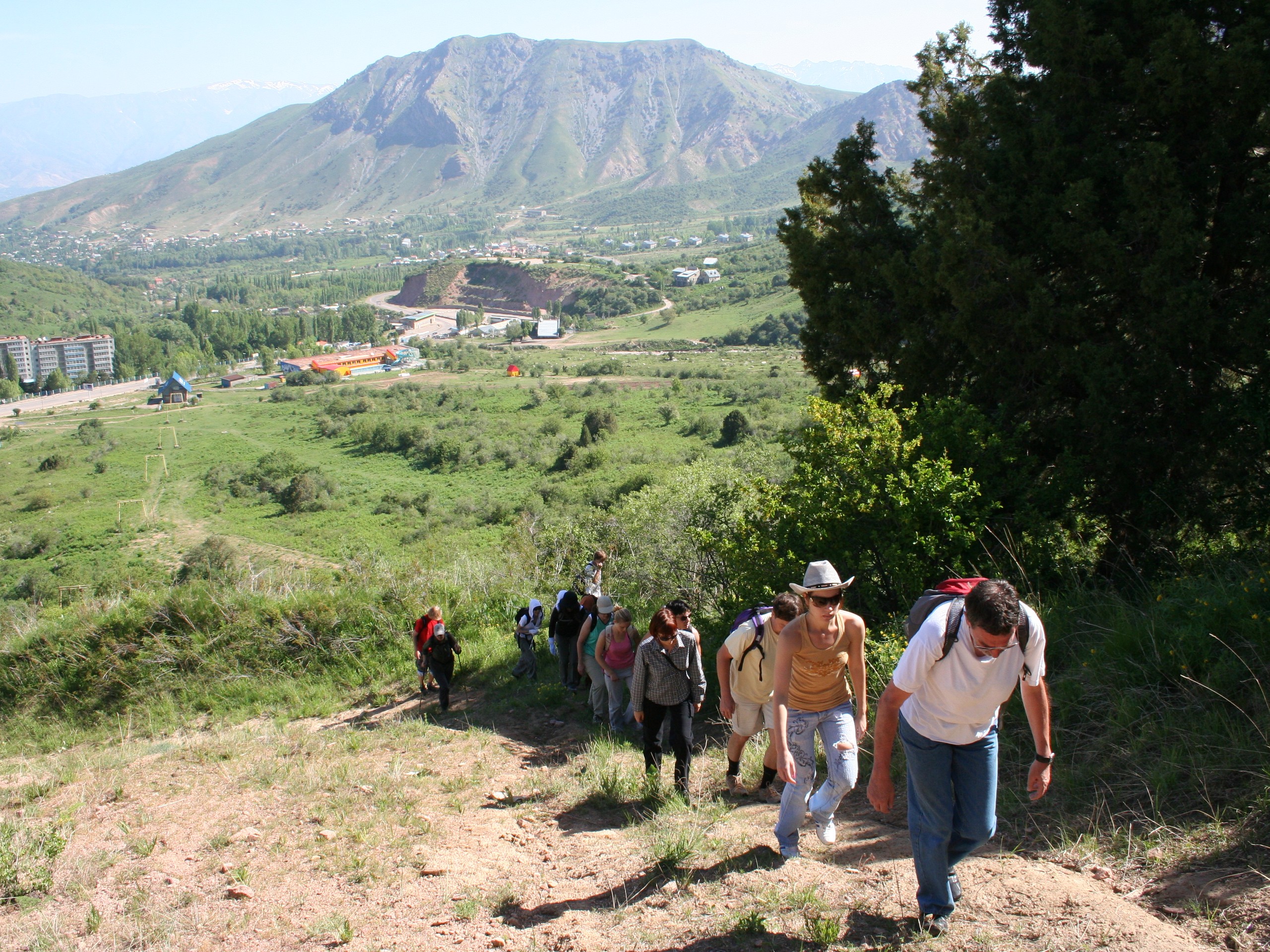 Ascending the small hill in Uzbekistan
