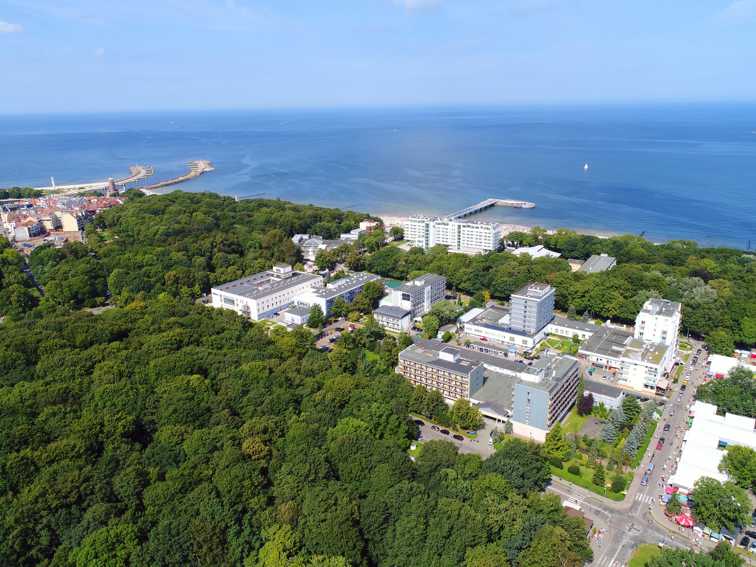 Small Polish town along the coast as seen from the above