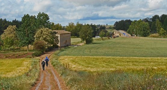 Walkes hiking the Way of St James trail in Spain