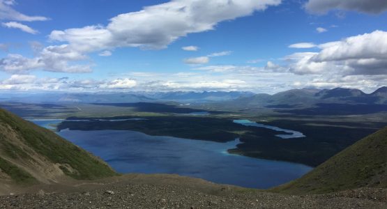 Looking down at the lake near Haines Junction, Yukon
