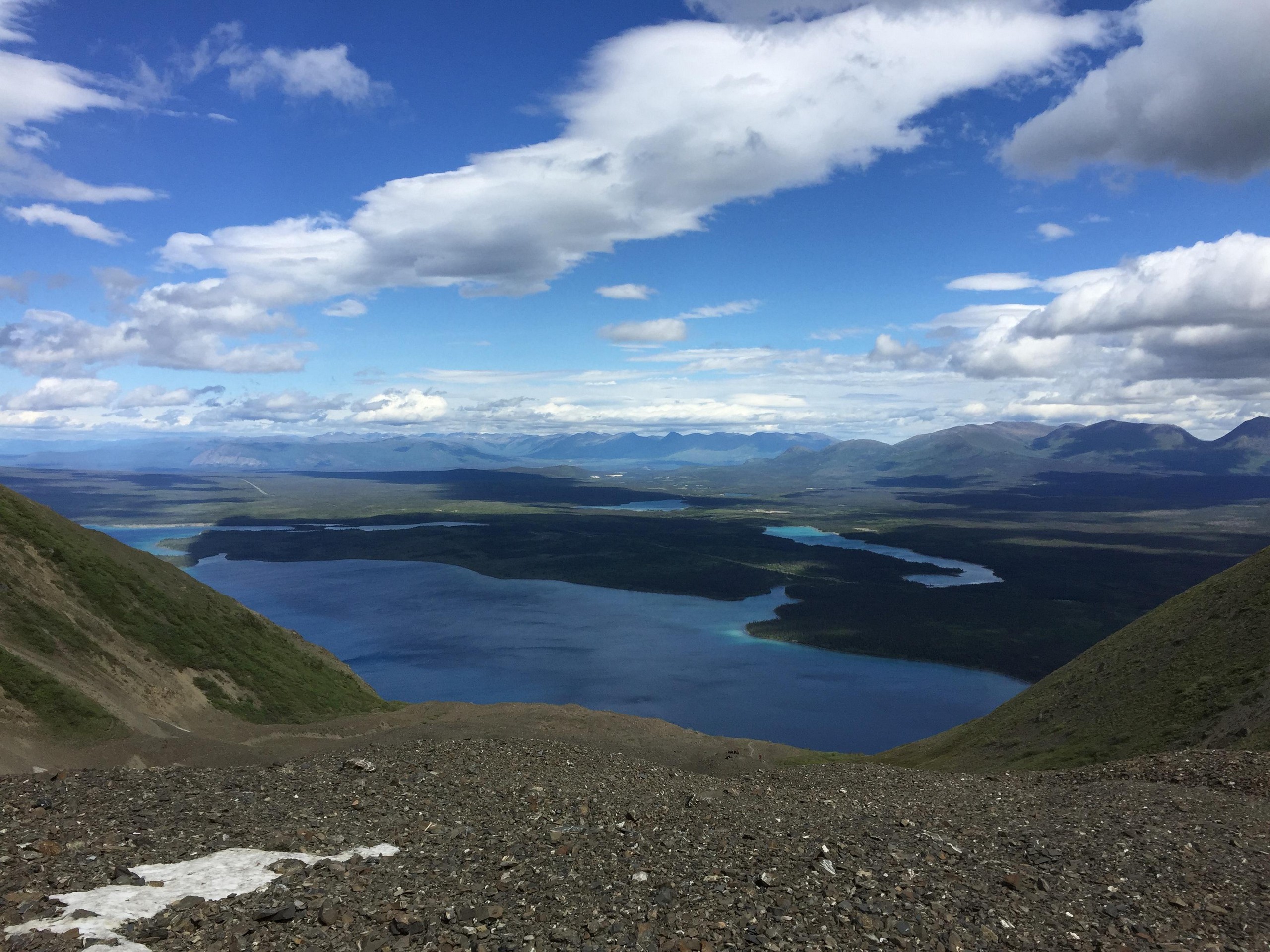 Looking down at the lake near Haines Junction, Yukon