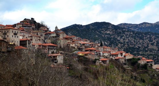 Panoramic views of Greek mountain village