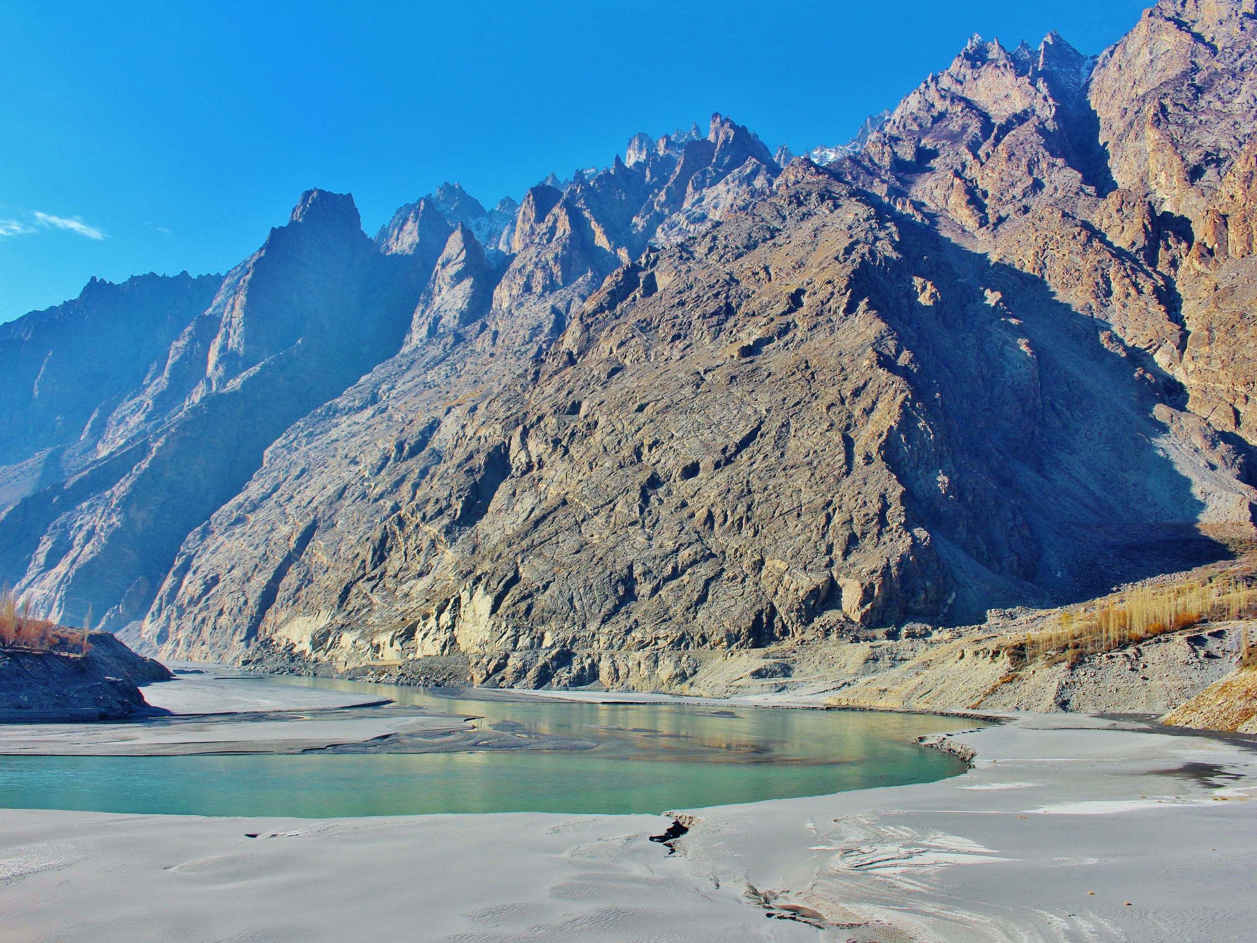 Beautiful river in Hunza Valley seen while on an overland tour