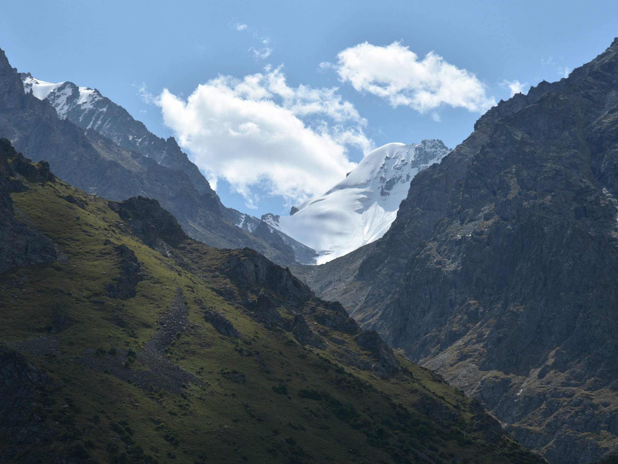 Snowy peaks in Kyrgyzstan mountains