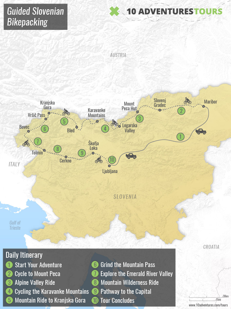 Map of Slovenia Guided Slovenian Bikepacking Tour