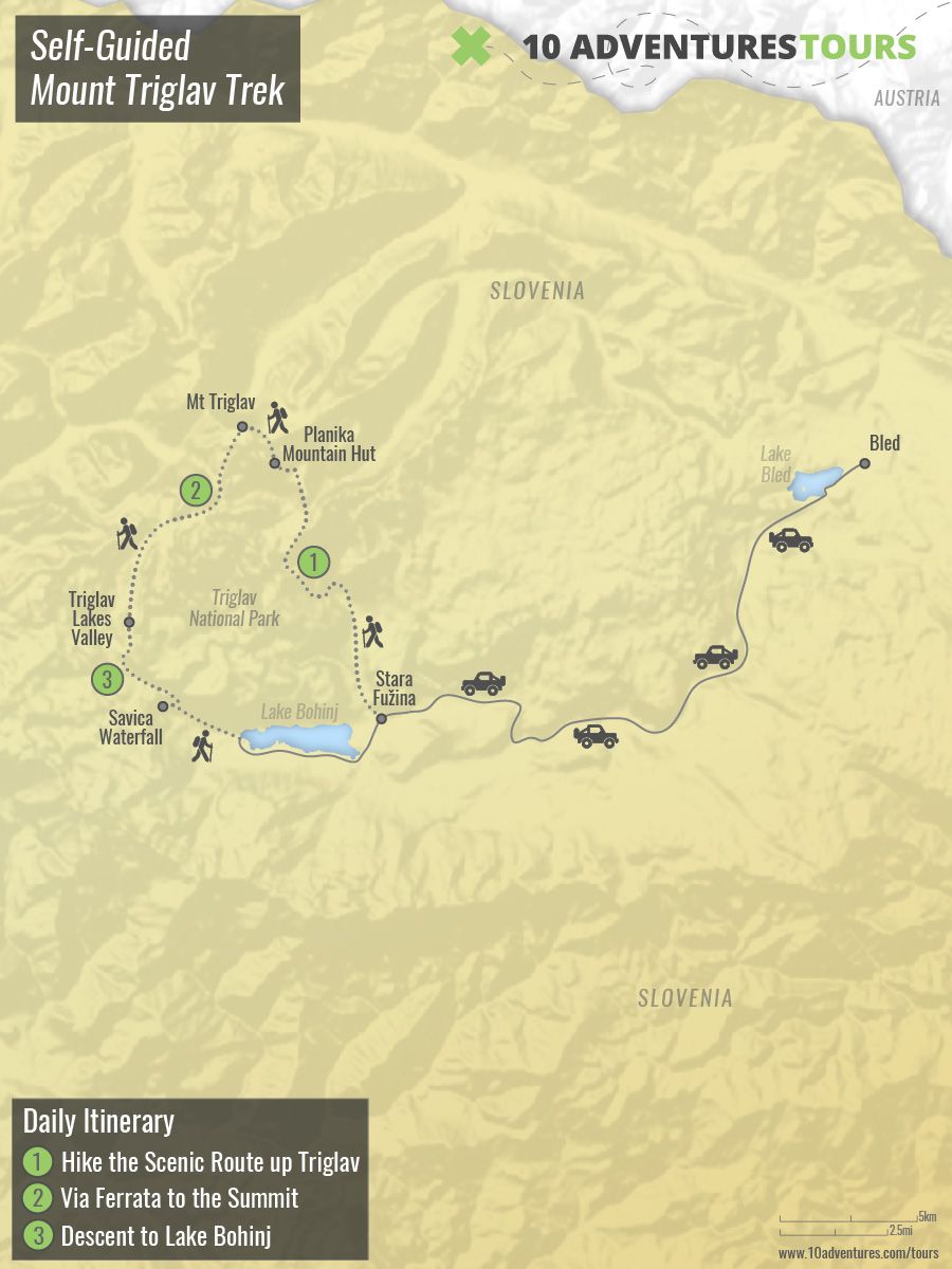 Map of Slovenia Self Guided Mount Triglav Trek