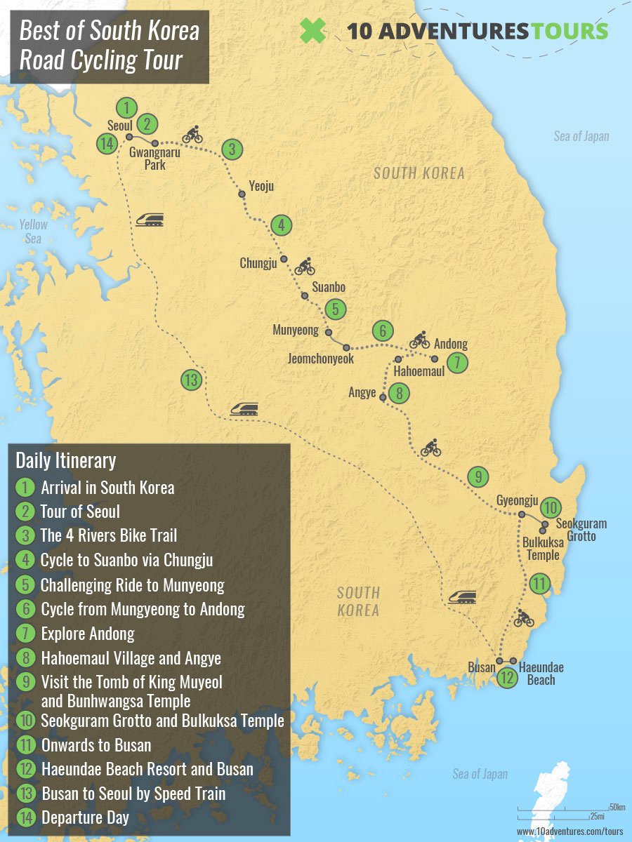 Map of South Korea Best Of South Korea Road Cycling Tour
