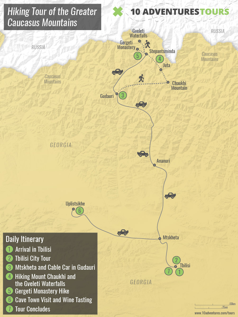 Map of Georgia Hiking Tour Of The Greater Caucasus Mountains Tour
