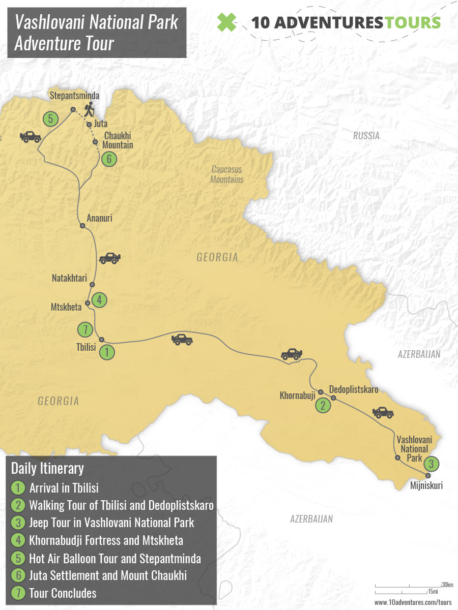 Map of Georgia Vashlovani National Park Adventure Tour