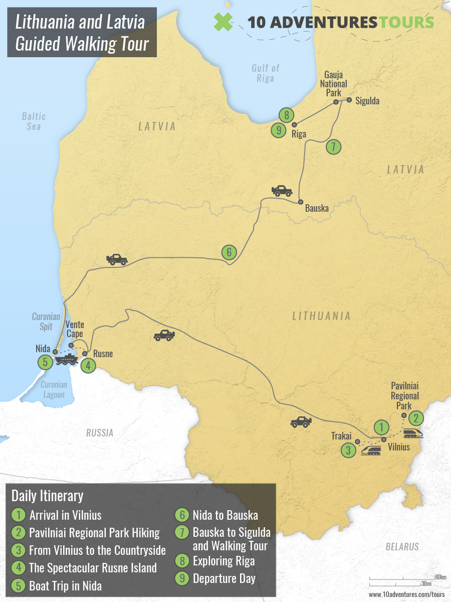 Map of Baltics Lithuania And Latvia Guided Walking Tour