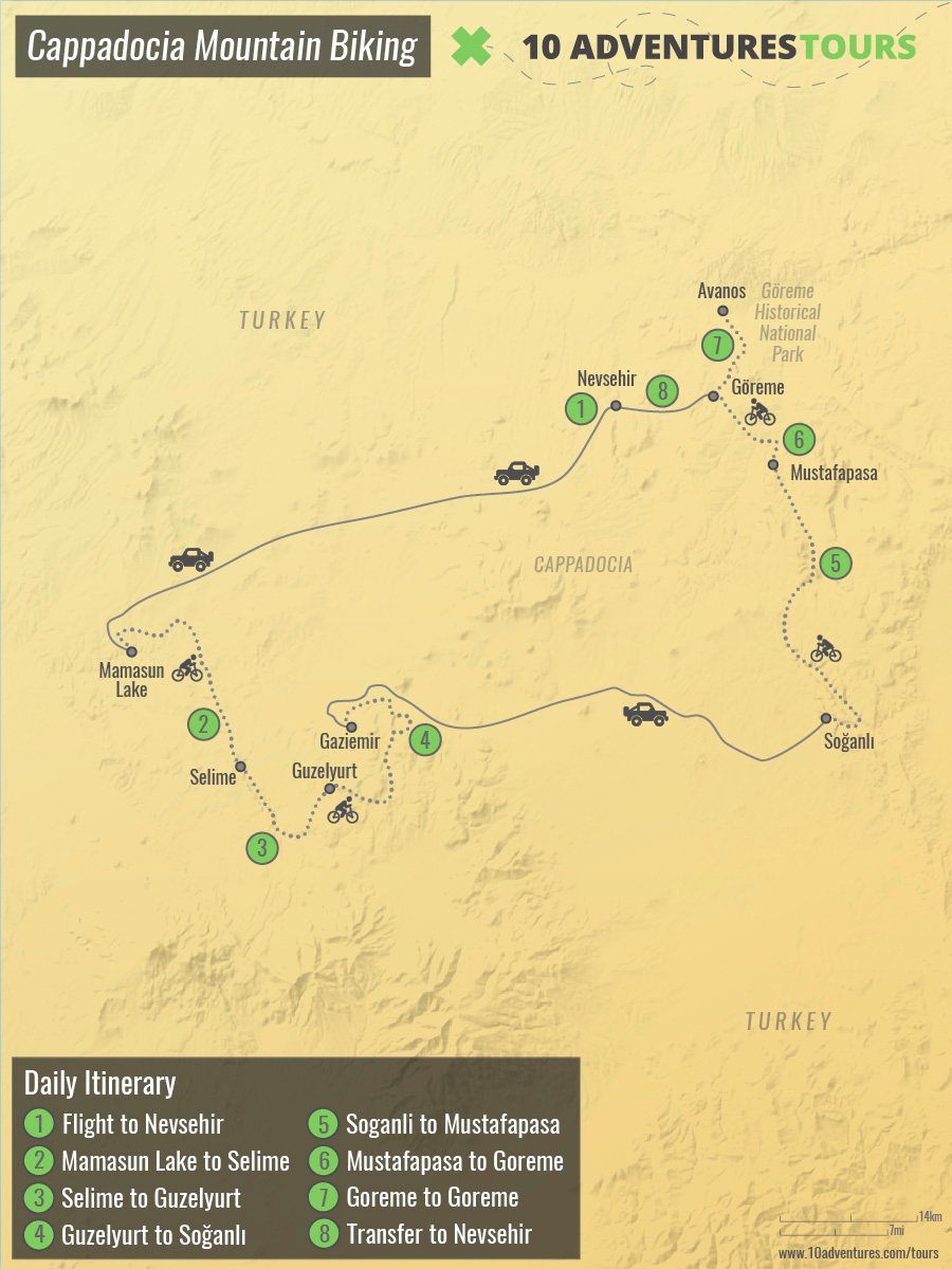 Map of Turkey Cappadocia Mountain Biking Tour