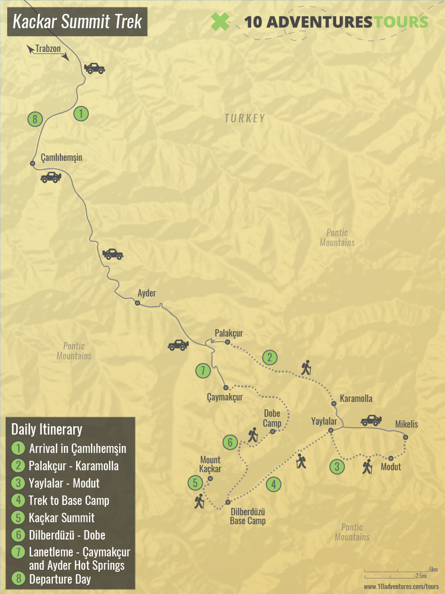 Turkey Kackar Summit Trek Map