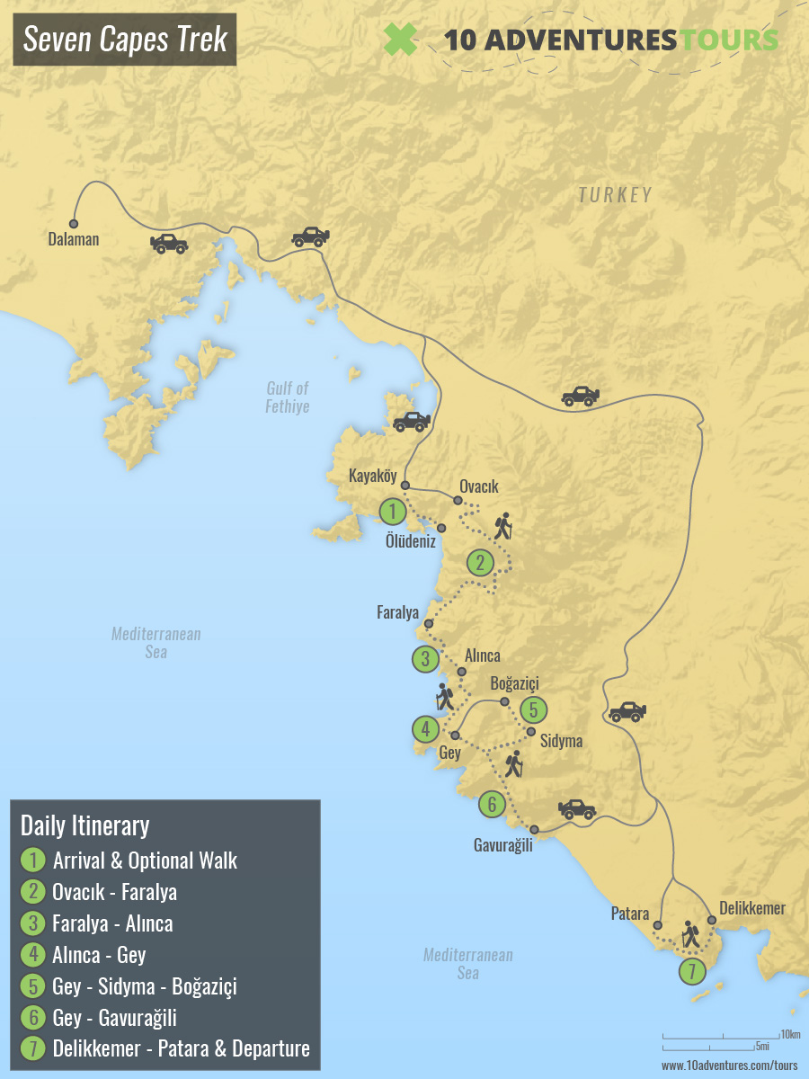 Map of Turkey Seven Capes Trek
