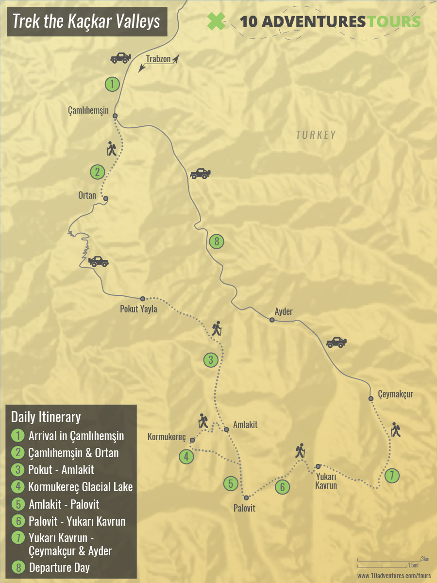 Map of Turkey Trek The Kaçkar Valleys Tour