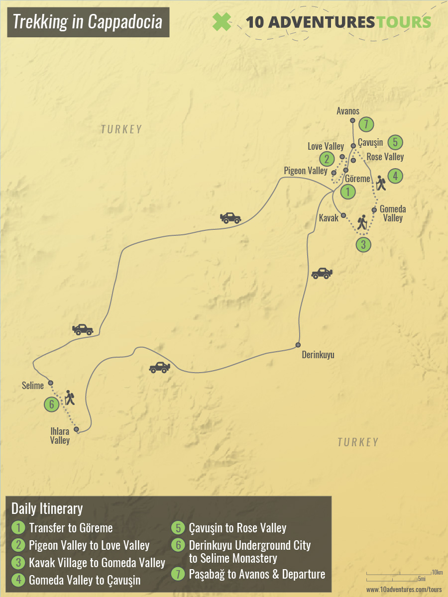 Map of Turkey Trekking In Cappadocia Tour