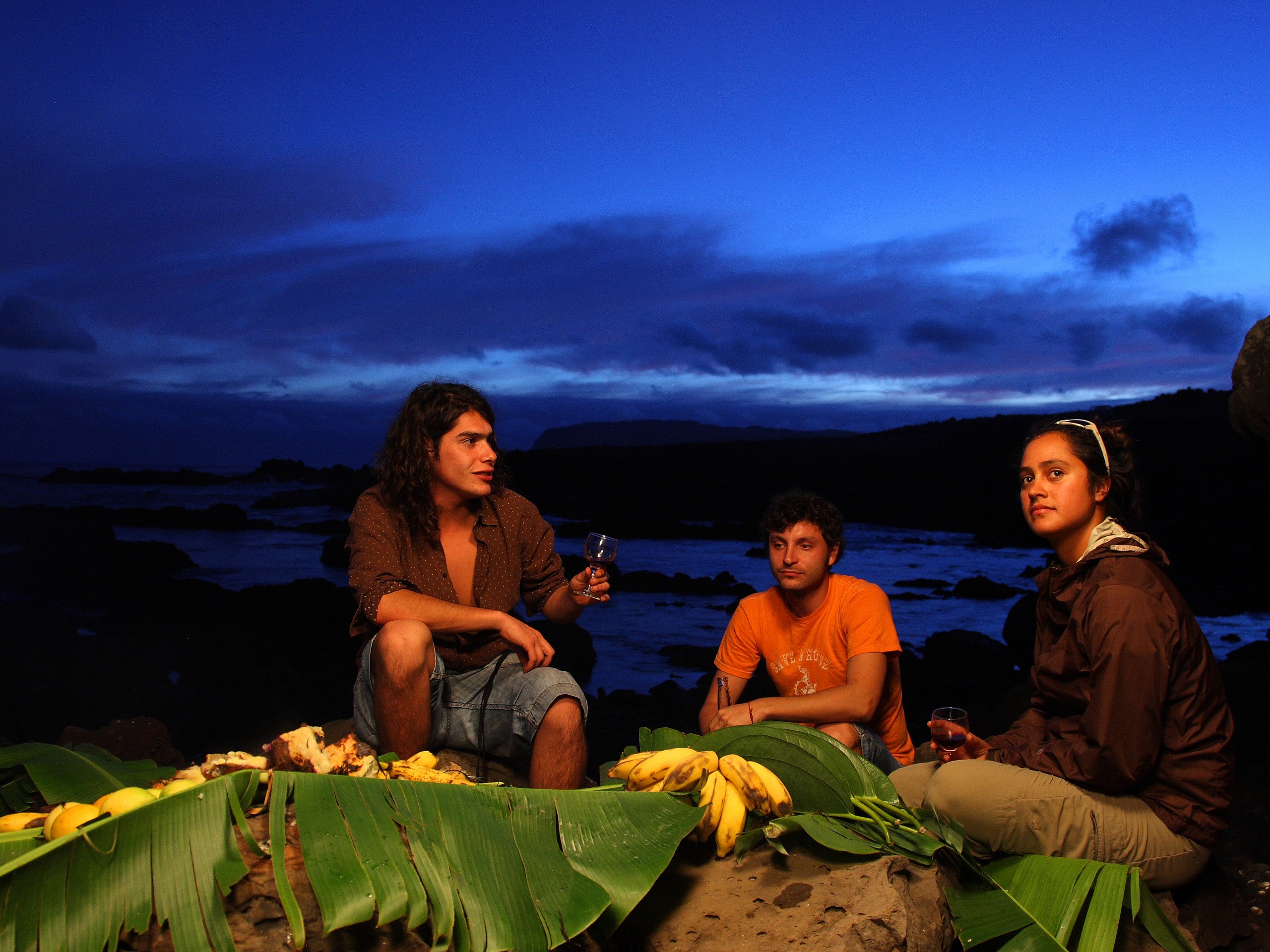 Evening near the bonefire in Easter Island